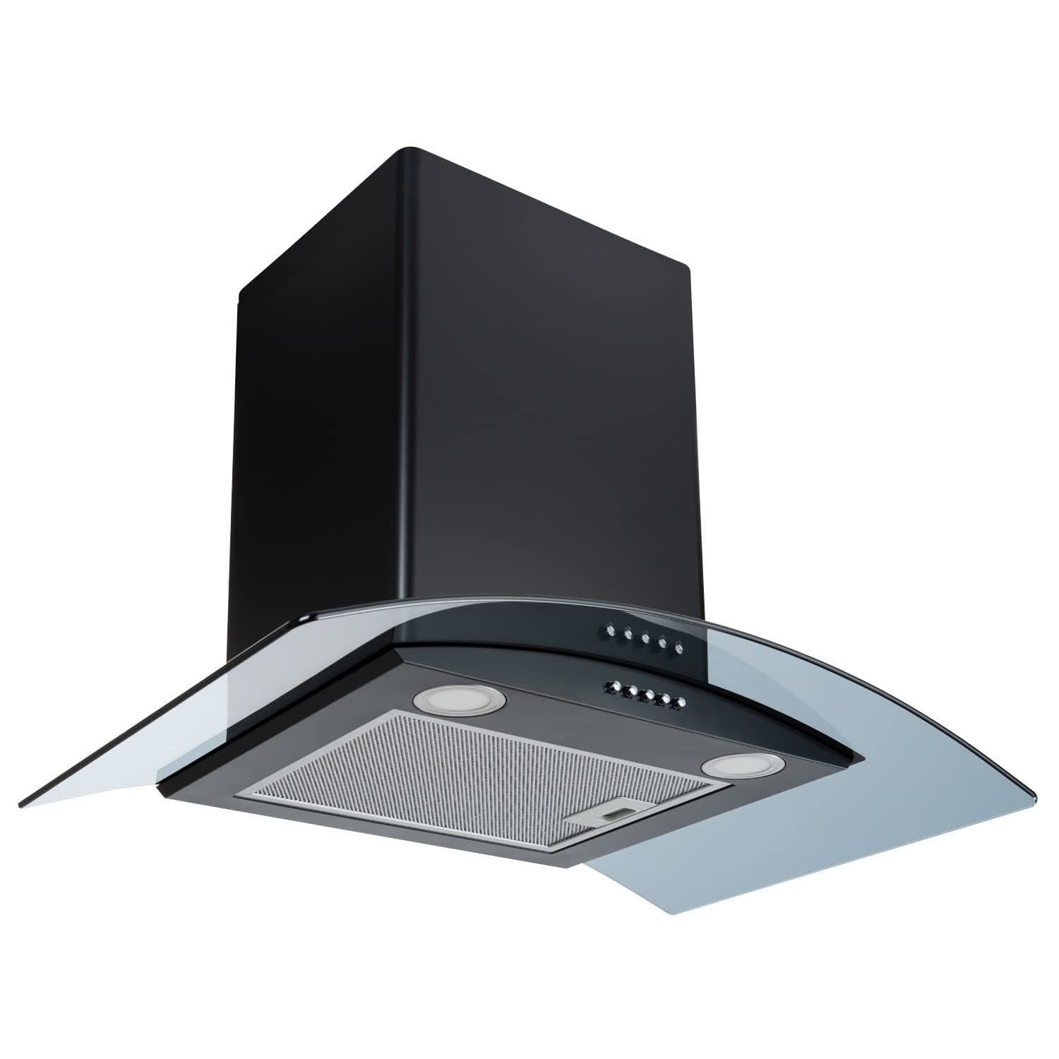 electriQ 70cm Curved Glass Chimney Cooker Hood Satin Black-5 Years Parts and 2 Years Labour