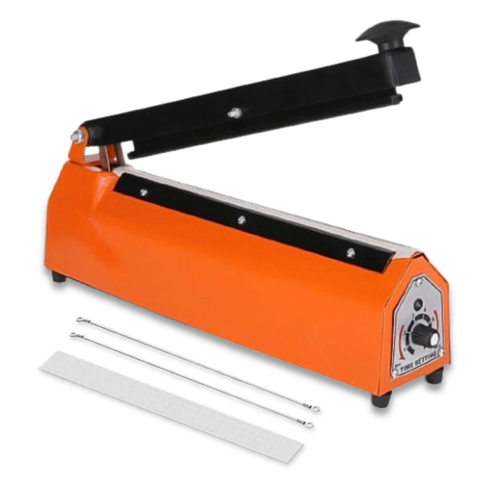 JD9 12 inches Premium Range Metal Heavy Duty Sealer Machine, Heat Sealer For Ganpati sweets Plastic Bag 12” inch, Impulse Sealer Machine, Modak Packing Machine (Orange)