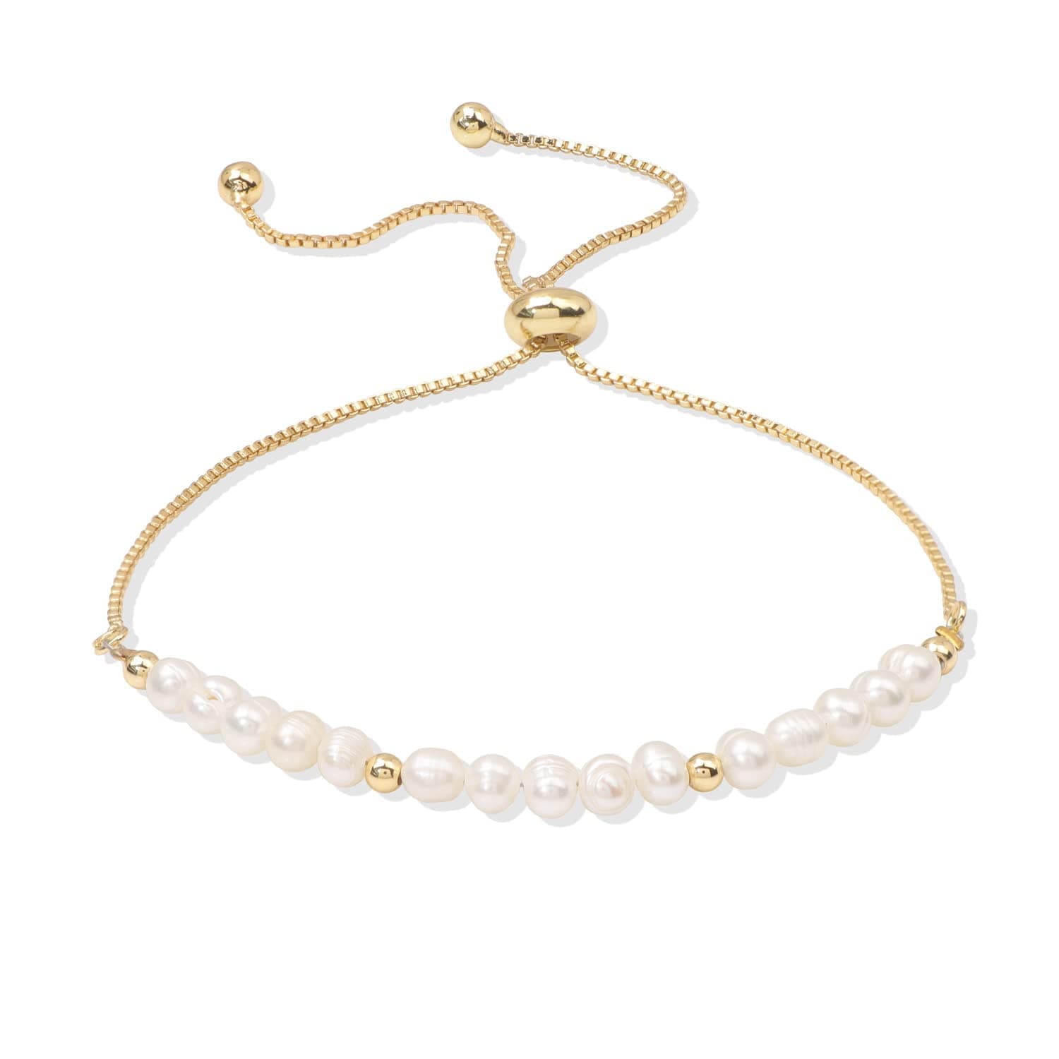 Dainty Pearl Chain Bracelets 14K Gold Bracelet for Women Adjustable Baroque Culture Jewelry Gifts for Mother Wife