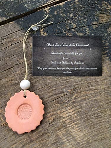 Flower of Life Mandala Hanging Ornament, Terracotta Clay Diffuser, White Jade Stone for Inner Peace