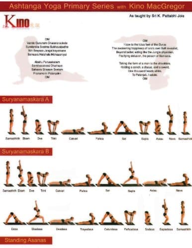 Ashtanga Yoga Primary Series Laminated Practice Sheet with Kino MacGregor