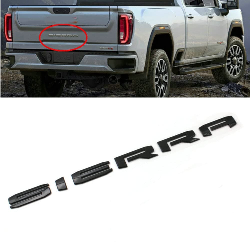 1pc 2019-2025 Big Sierra Emblem Rear Liftgate Letter Nameplate Badge 3D Compatible with Sierra 1500 2500HD 3500HD At4 84287337 (Gloss All Black)
