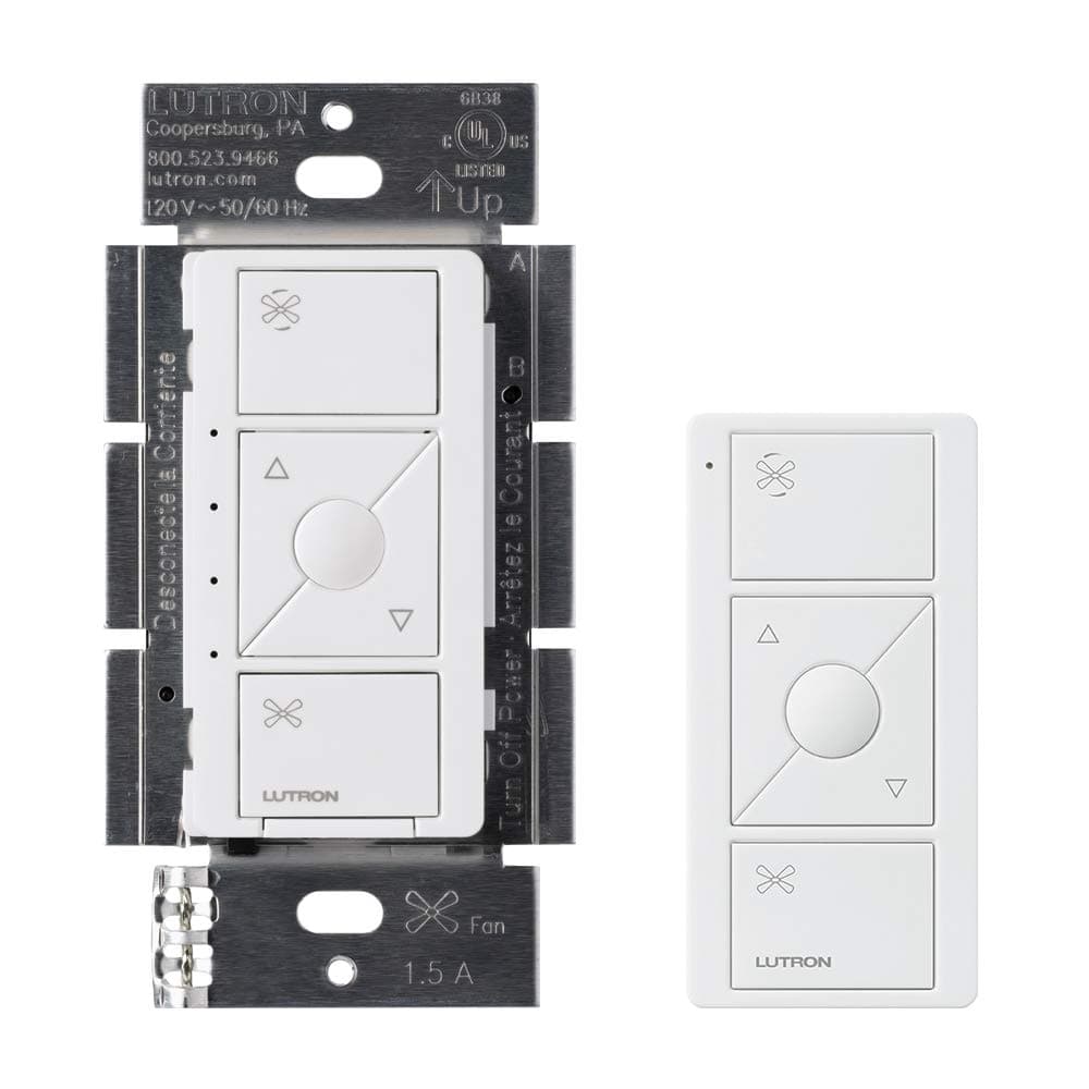 Lutron Caseta Smart Fan Speed Control, Single-Pole, PD-FSQN-WH, White, Compatible with Alexa and the Google Assistant (Smart Hub Required), with Pico Remote