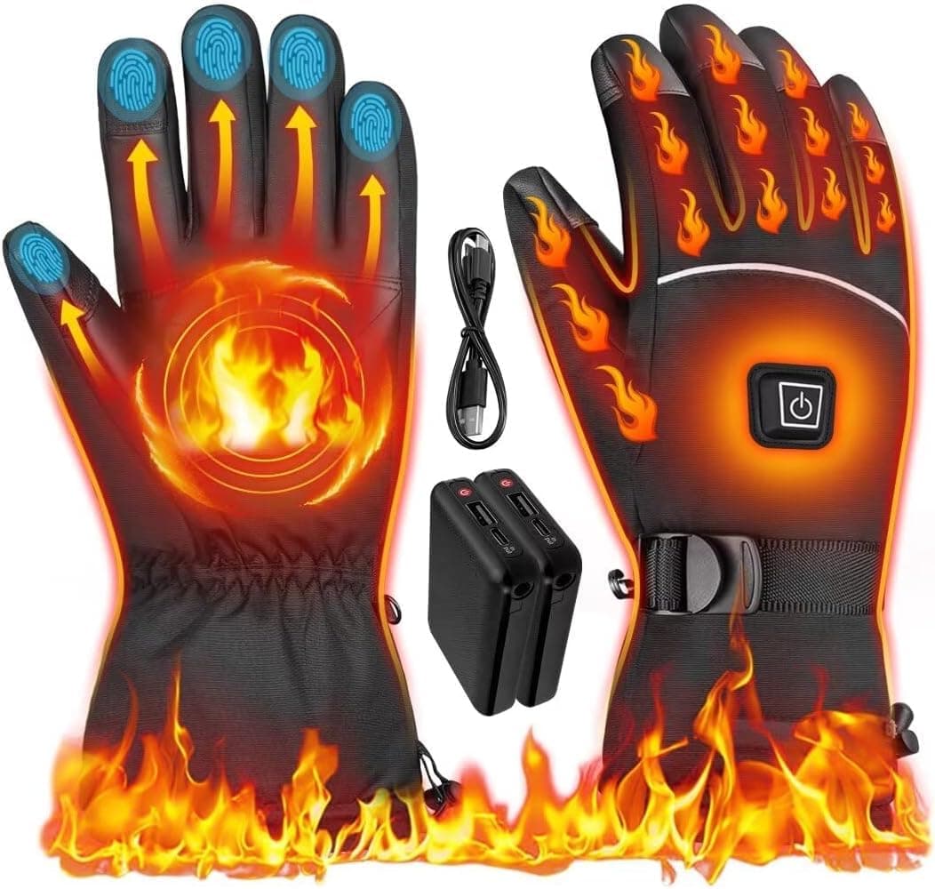Heated Gloves for Men - Rechargeable Electric Battery Heated Gloves for Men and Women Touchscreen Winter Thermal Glove with 3 Heating Levels Waterproof Heated Gloves for Hunting(JRST-1)