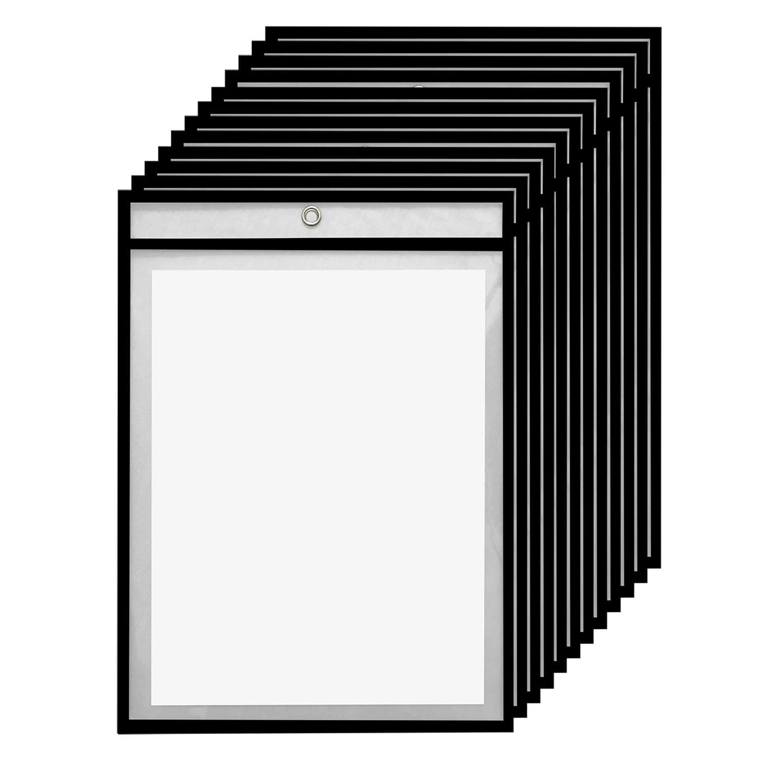 12 Pack Dry Erase Pockets – Black – by Essex Wares – for Teacher Lessons in a Classroom or for Use at Your Home or Office – Fits Standard 8.5” X 11” Paper