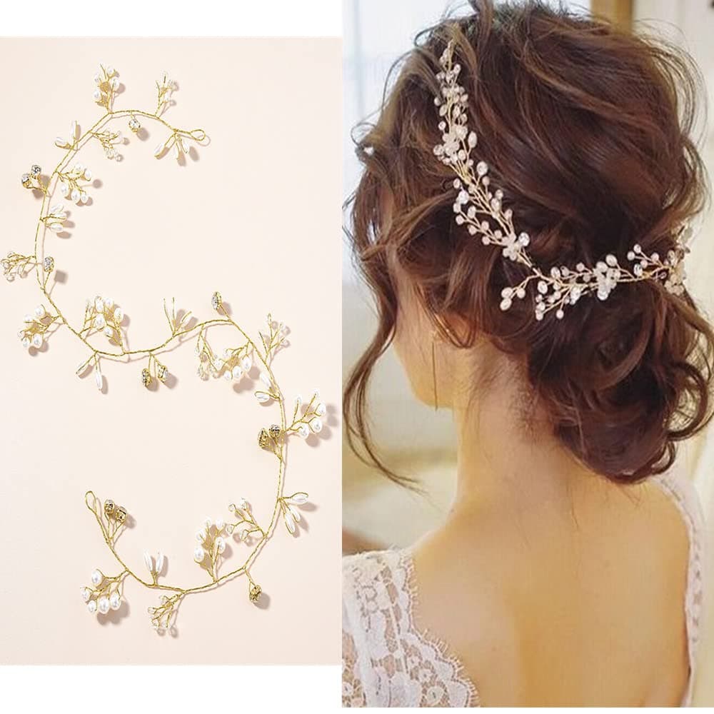 Hair Accessories For Women & Girls, Stylish for Wedding Crystal Bridal Wedding Hair Accessories Bridal Hair Pieces Pearl Hair Accessories for Women and Girls (50cm)