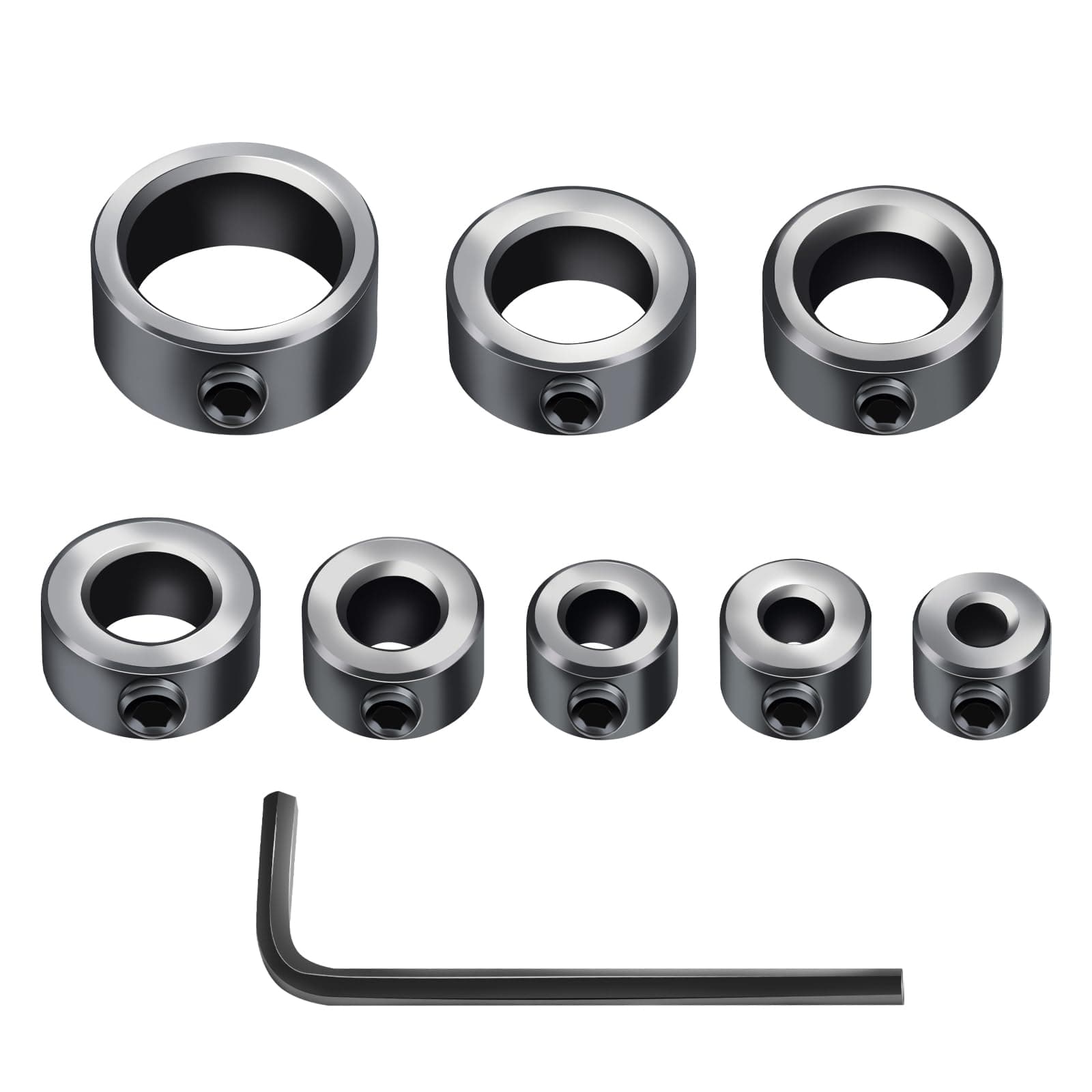 Depth Stop Drill Bit,Stop Collar Set Includes 1/8”, 3/16”, 1/4”, 5/16”, 3/8”, 7/16”, 1/2”, 5/8”and Allen Wrench(9Pcs), Premium High Carbon Steel Drill Bit Positioning Ring Split Ring-