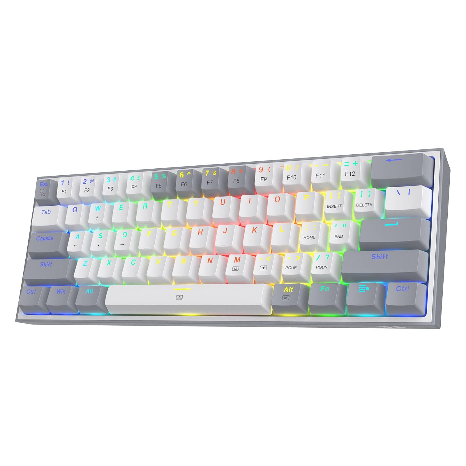 K617 60% Wired RGB Gaming Keyboard, 61 Keys Compact Mechanical Keyboard w/White & Grey Mixed-Colored Keycaps, Linear Red Switch, Pro Driver Support