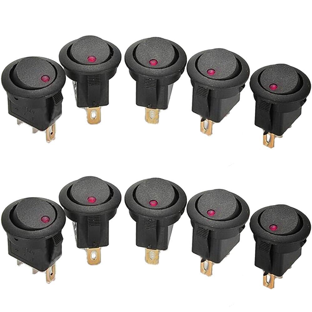 Mintice™ 10 X Car Vehicle Truck Rocker Toggle LED Switch Red Light On-off Control 12V 16A
