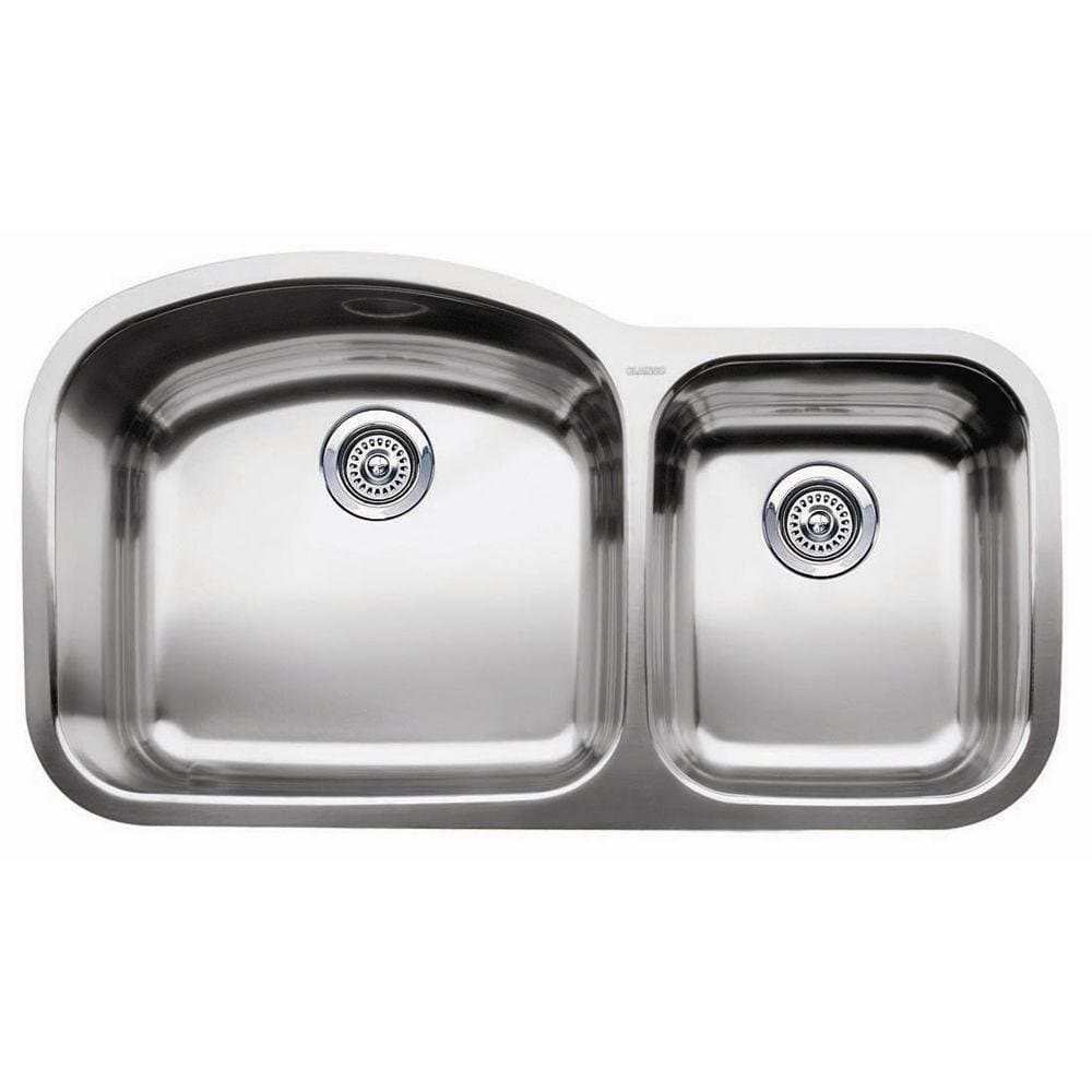 Blanco 510-883 Wave 1 3/4 Double Bowl Undermount Kitchen Sink, Satin Polished Finish