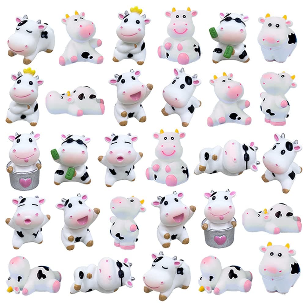 14 Pcs Mini Cute Cow Animal Figures Toy Cake Toppers, Miniature Cow Figurines Fairy Garden Moss Landscape DIY Terrarium Crafts Ornament, Cake Decoration Christmas Birthday Gift,