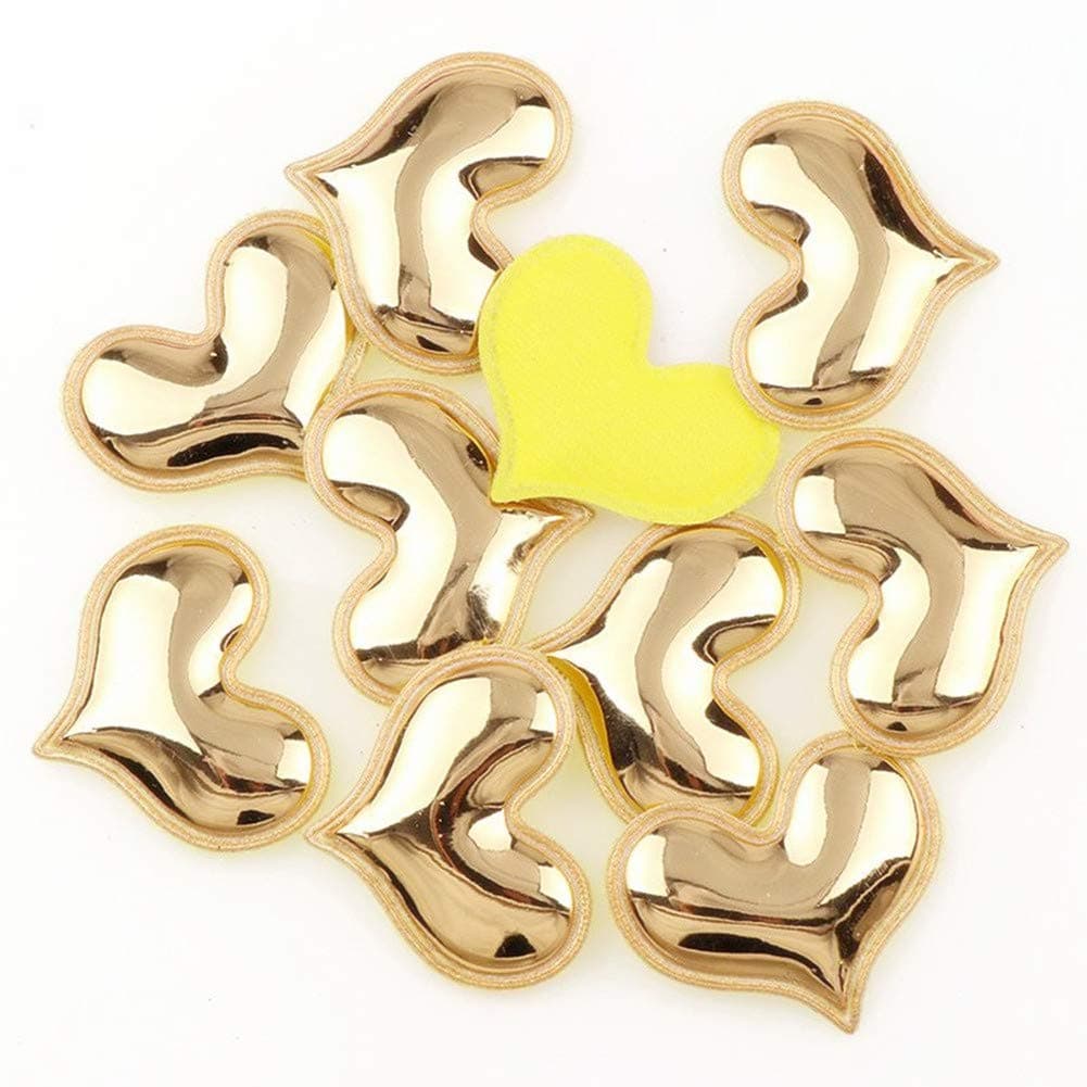 100 Pieces 5 Star Heart Crown Shaped Pad Appliques Sew on Patches Embellishments Trims for DIY Birthday Wedding Cake Topper Scrapbook Hair Accessories Craft Supplies (Heart, Gold)