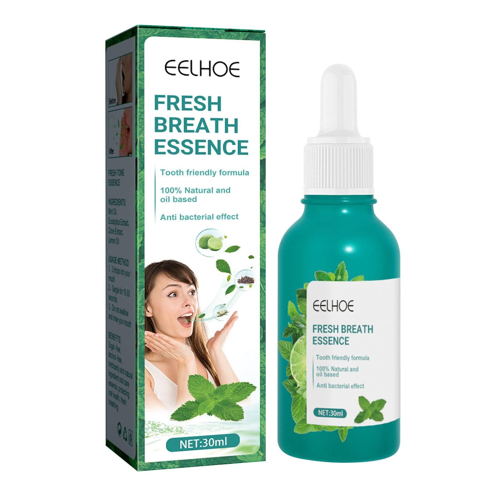 Fresh Breath Essence, 30ml Breath Freshening Spray Eliminating Bad Mouth Smell Removing Drops, Portable Cool Peppermint Oral Care Mouth Fres'hener for Travel, Humans, Bad Breath Treatment