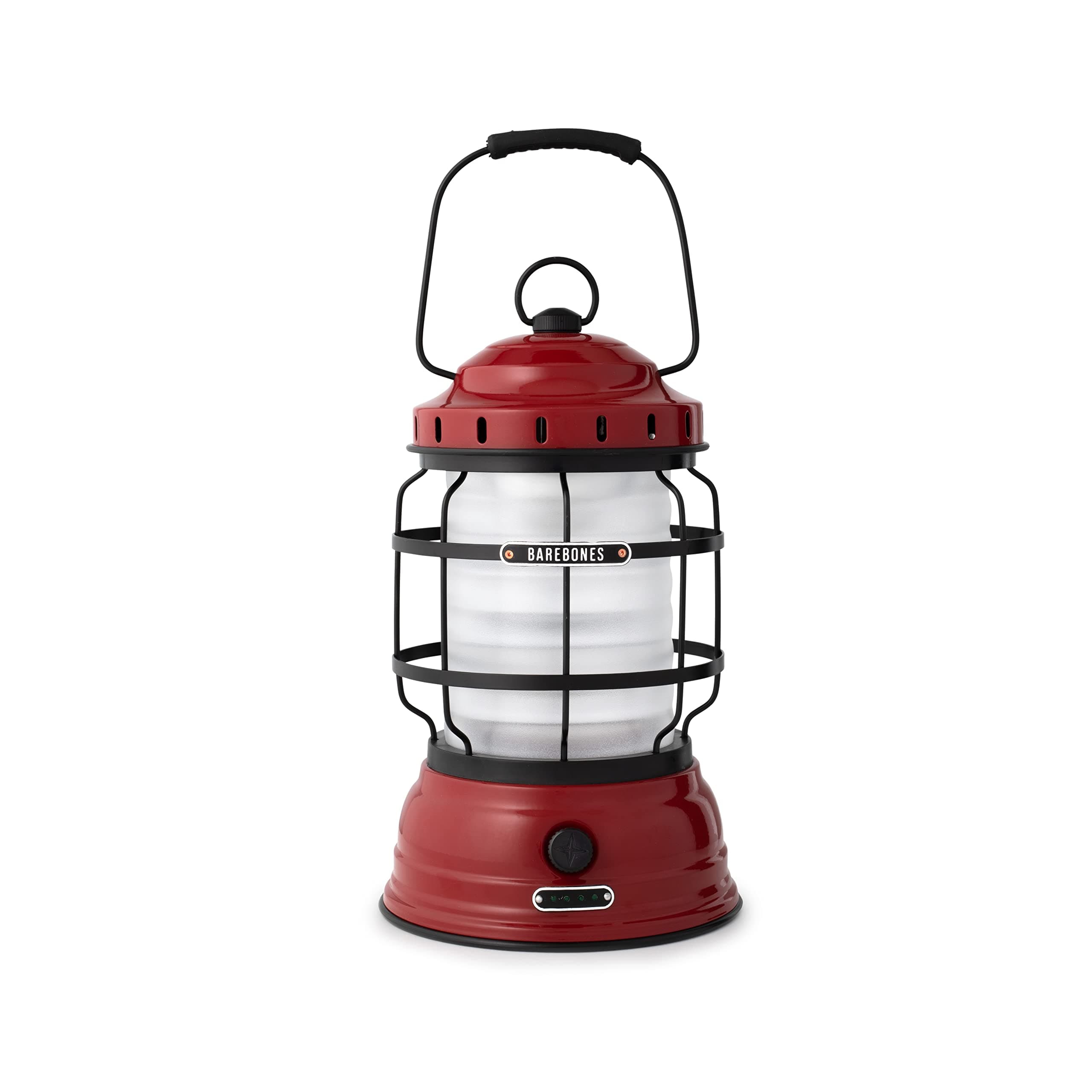 Barebones Forest Lantern – Red, Vintage Rechargeable LED Lantern with Adjustable Brightness – Battery Operated Camping Light for Outdoor Adventures, Backyard Gatherings, and Emergency Use
