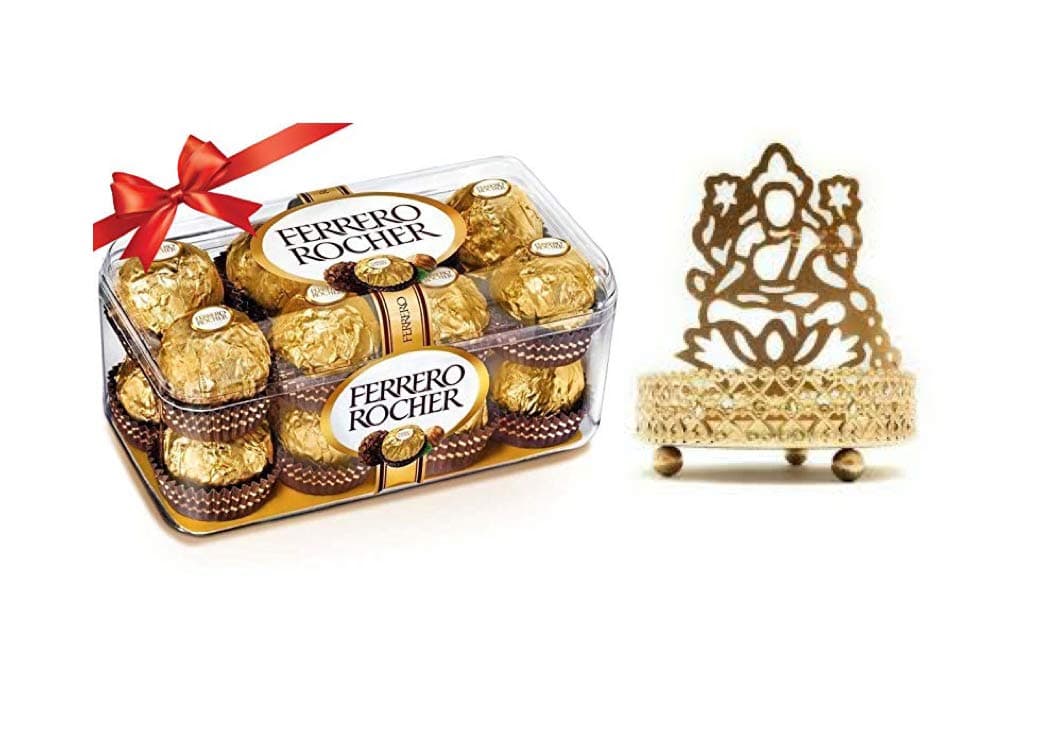 Vending India Gift Hamper - Ferrero Rocher 16 Pieces with (Lakshmi Ma Shadow Diya stand)
