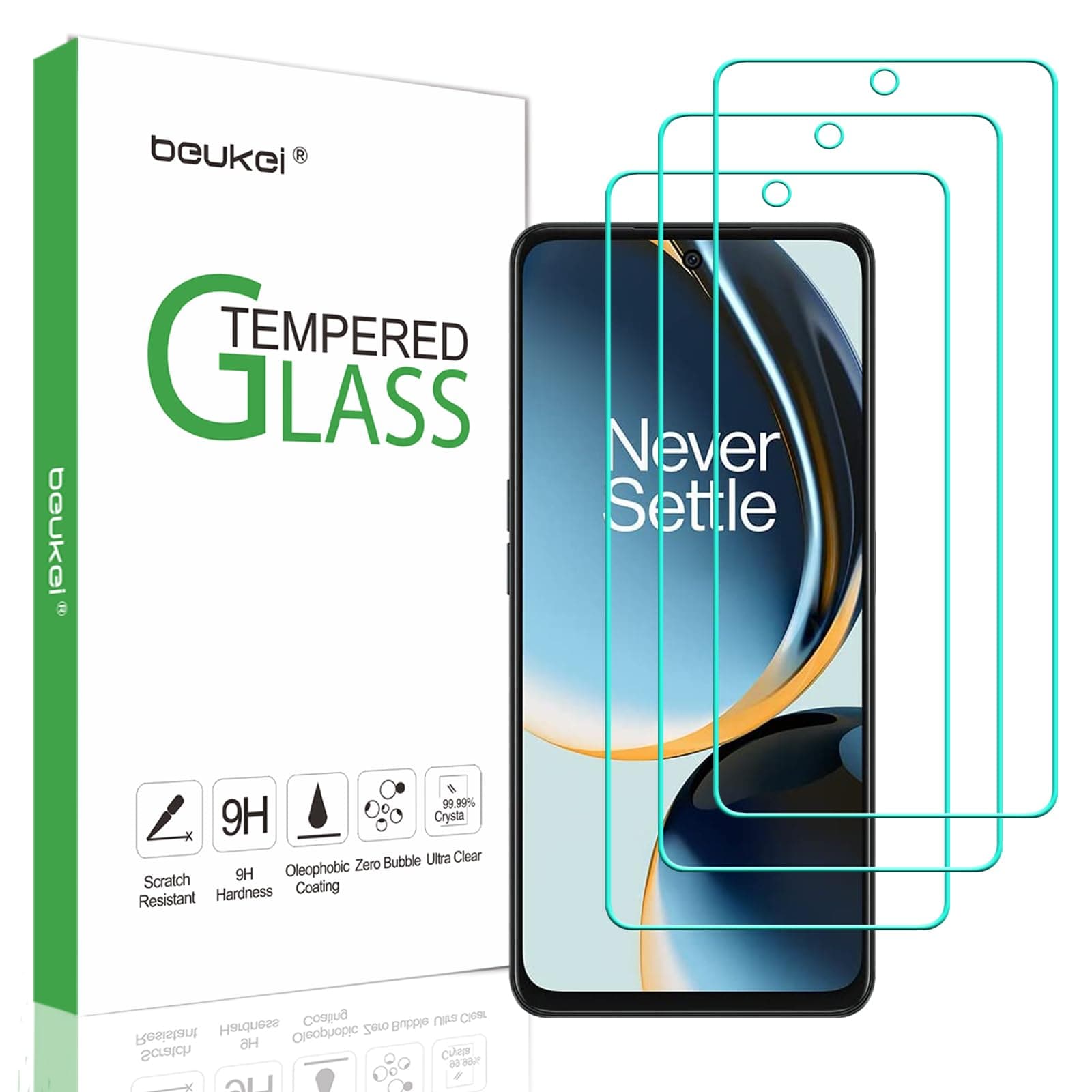 beukei (3 Pack) Compatible for OnePlus Nord N30 / OnePlus Nord CE 3 Lite 5G Screen Protector Tempered Glass, Touch Sensitive,Case Friendly, 9H Hardness