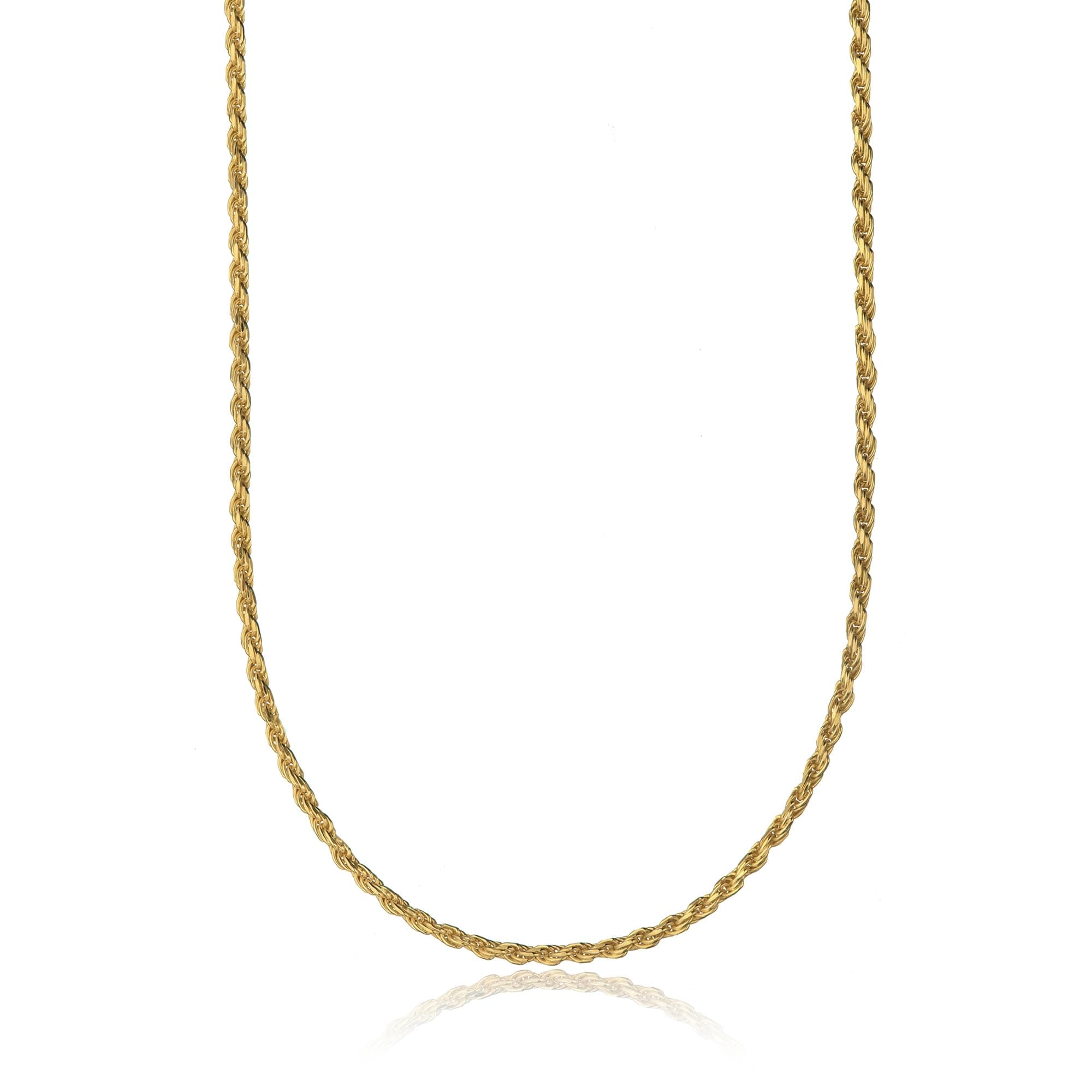 18K Gold over Sterling Silver 1.6mm Italian Rope Chain Necklace for Women and Men, Diamond Cut Shimmering Womens and Mens Chain, Layering Chain, Sizes 14"-30"