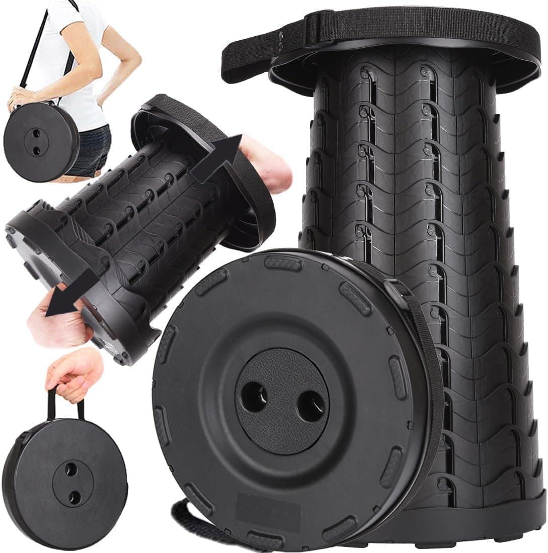 2021 Upgraded-Portable Collapsible Folding Stool, Retractable Telescoping Foldable Camping Stool for Adults for Outdoor Fishing Hiking Gardening Travel BBQ