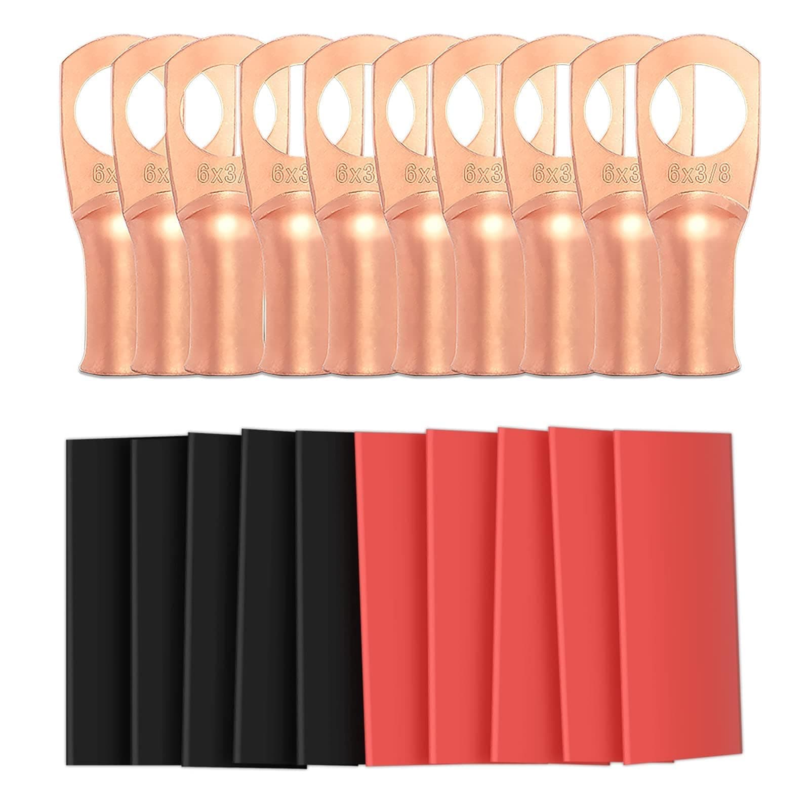 10pcs 6Awg-3/8" (M10) Sanuke Wire Lug Ring Terminal Connectors Battery Cable Lug Wire Electrical Rings 3:1 Pair Wall Adhesive Heat Shrink