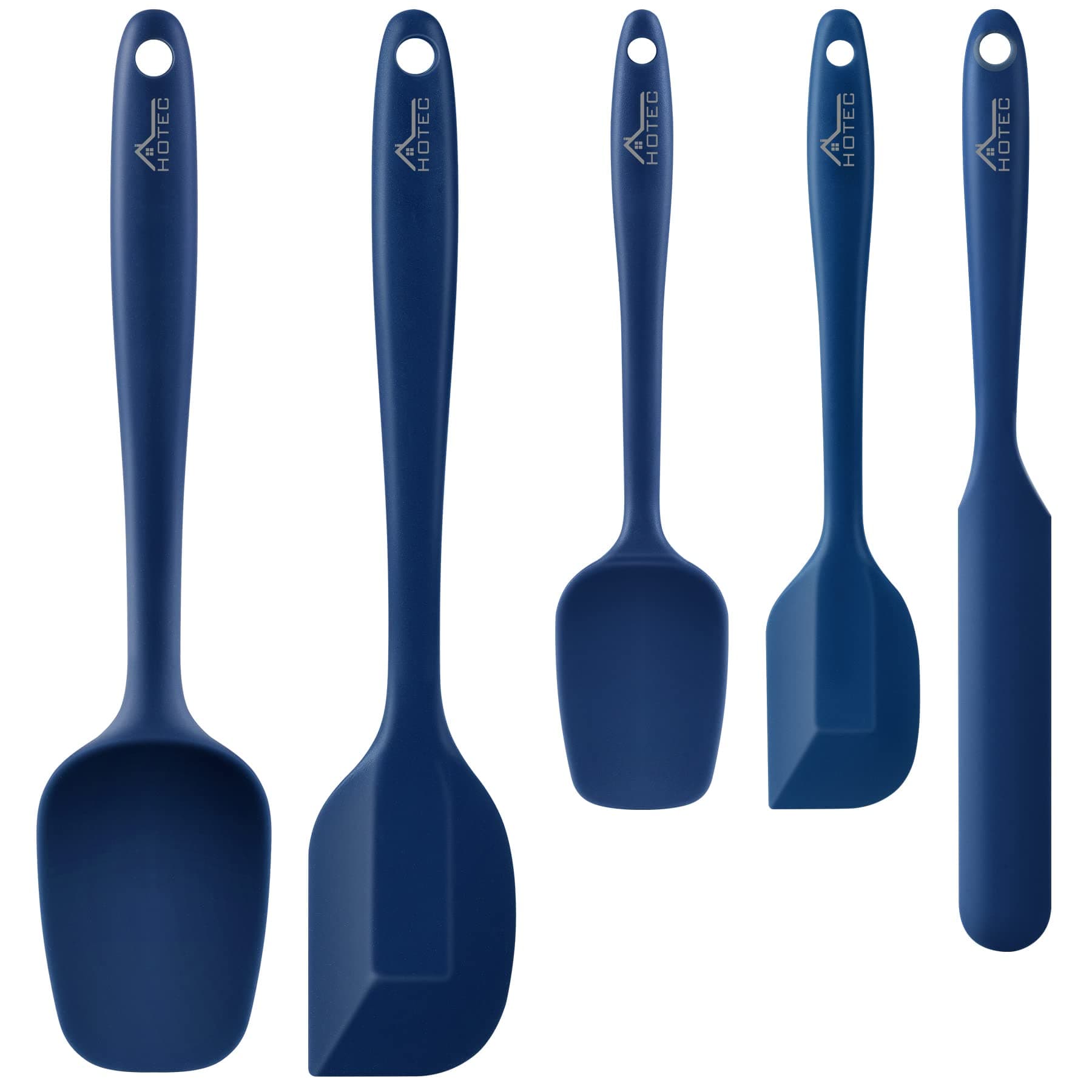 HOTECFood Grade Silicone Rubber Spatula Set Kitchen Utensils for Baking, Cooking, and Mixing High Heat Resistant Non Stick Dishwasher Safe BPA-Free Classic Blue Set of 5