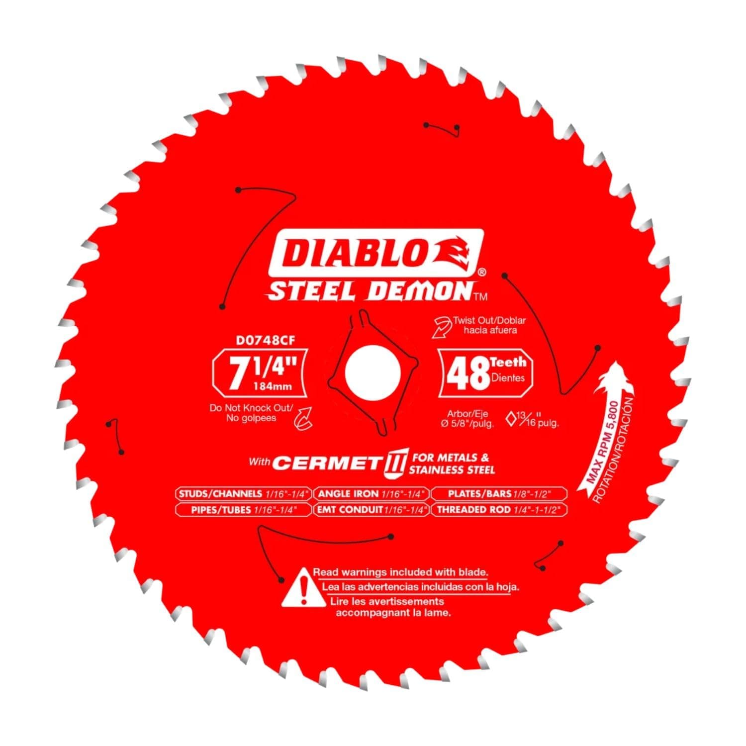 Steel Demon Cermet II Saw Blade with Triple Chip Grind and Perma-Shield Coating - Ideal for Medium Metal Cutting - 7-1/4" Diameter, 48 TCG Teeth - D0748CF