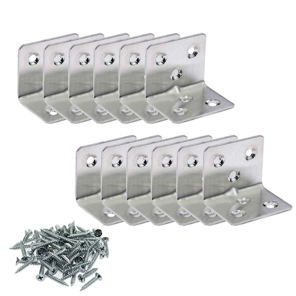 BIGTEDDY - 12pcs Corner Brace Joint Right Angle L Bracket Stainless Steel Shelf Support Fastener with Hardware Screws