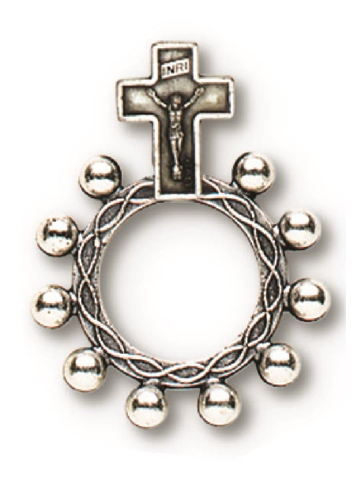 Crucifixion Rosary Ring Silver Oxidized Double Sided Single Ring