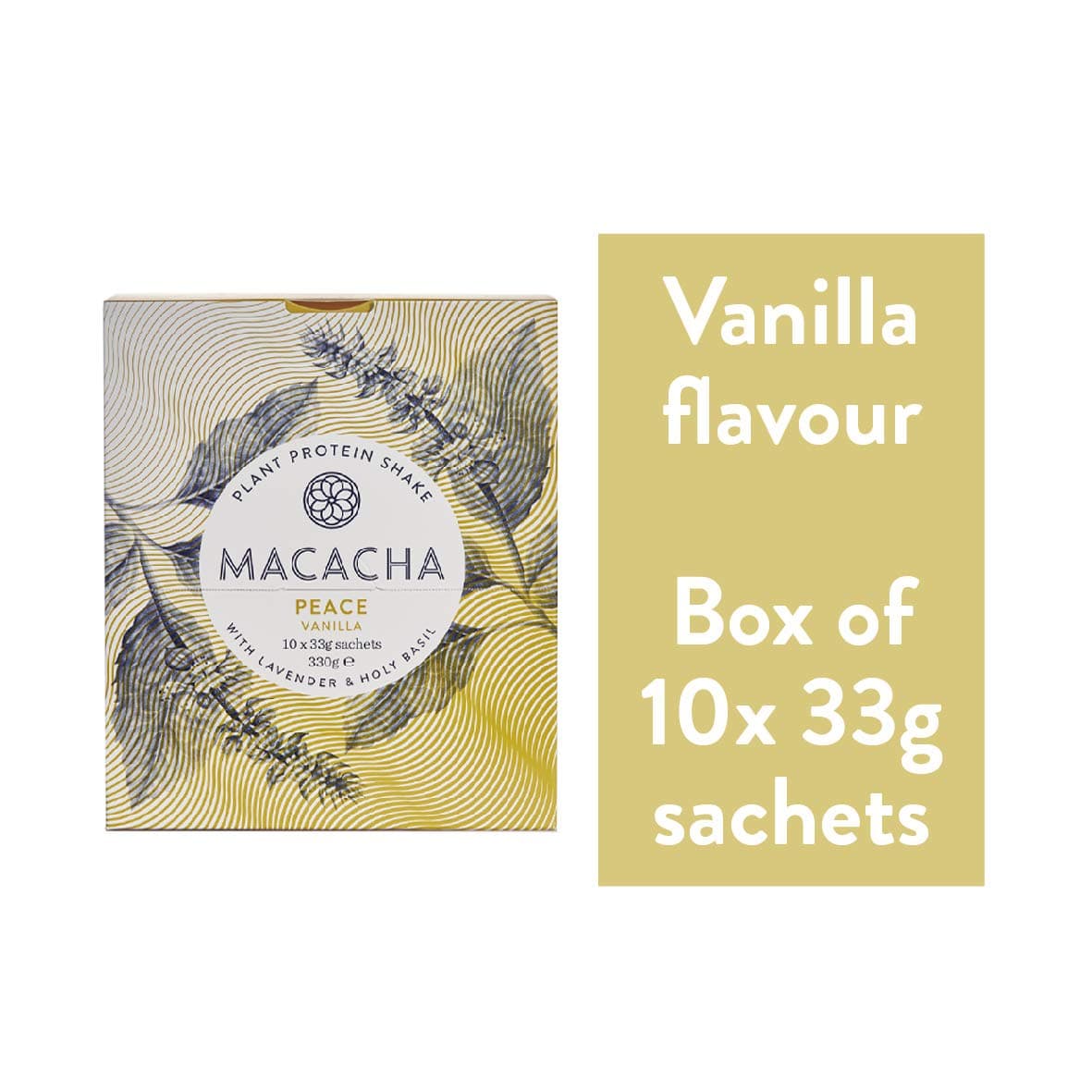 MACACHA - Peace (Natural Calming Properties) Box - Vegan Protein Powder - 10x33g Sachets