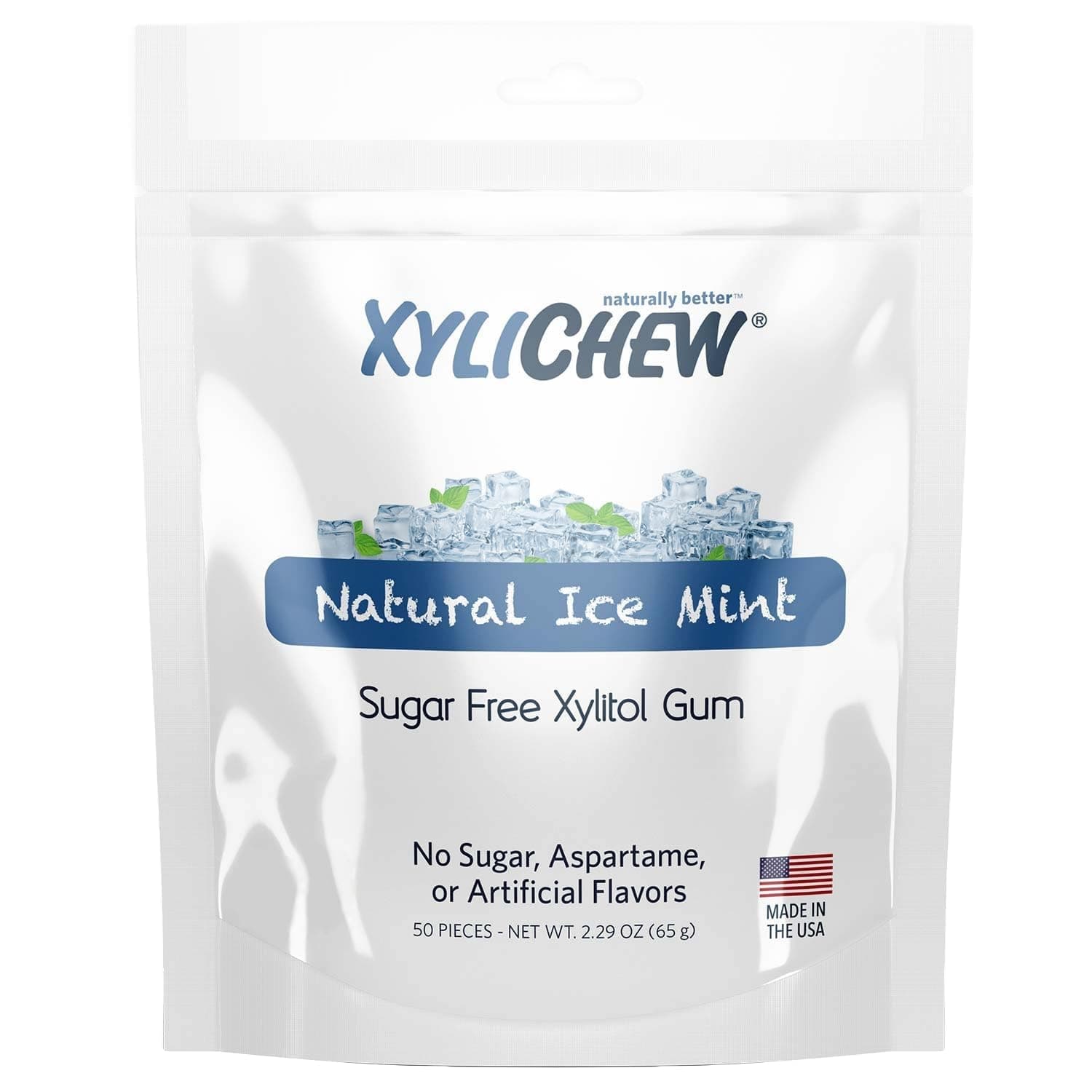 Xylitol Gum - Chewing Gum Sugar Free, Aspartame Free, Gluten Free, Keto - Sugarless, Healthy, Natural Oral Care - Relieves Bad Breath and Dry Mouth - Ice Mint, 50 Count