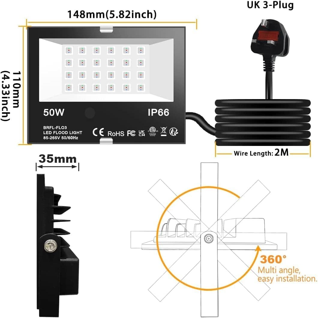 Mobri LED Flood Lights Outdoor, 15W Bluetooth Smart Floodlight APP Control, Colour Changing RGB 100W Equivalent, 2700K - Timing - 16 Million Colours - Music Sync, IP66, UK 3-Plug, 2 Pack