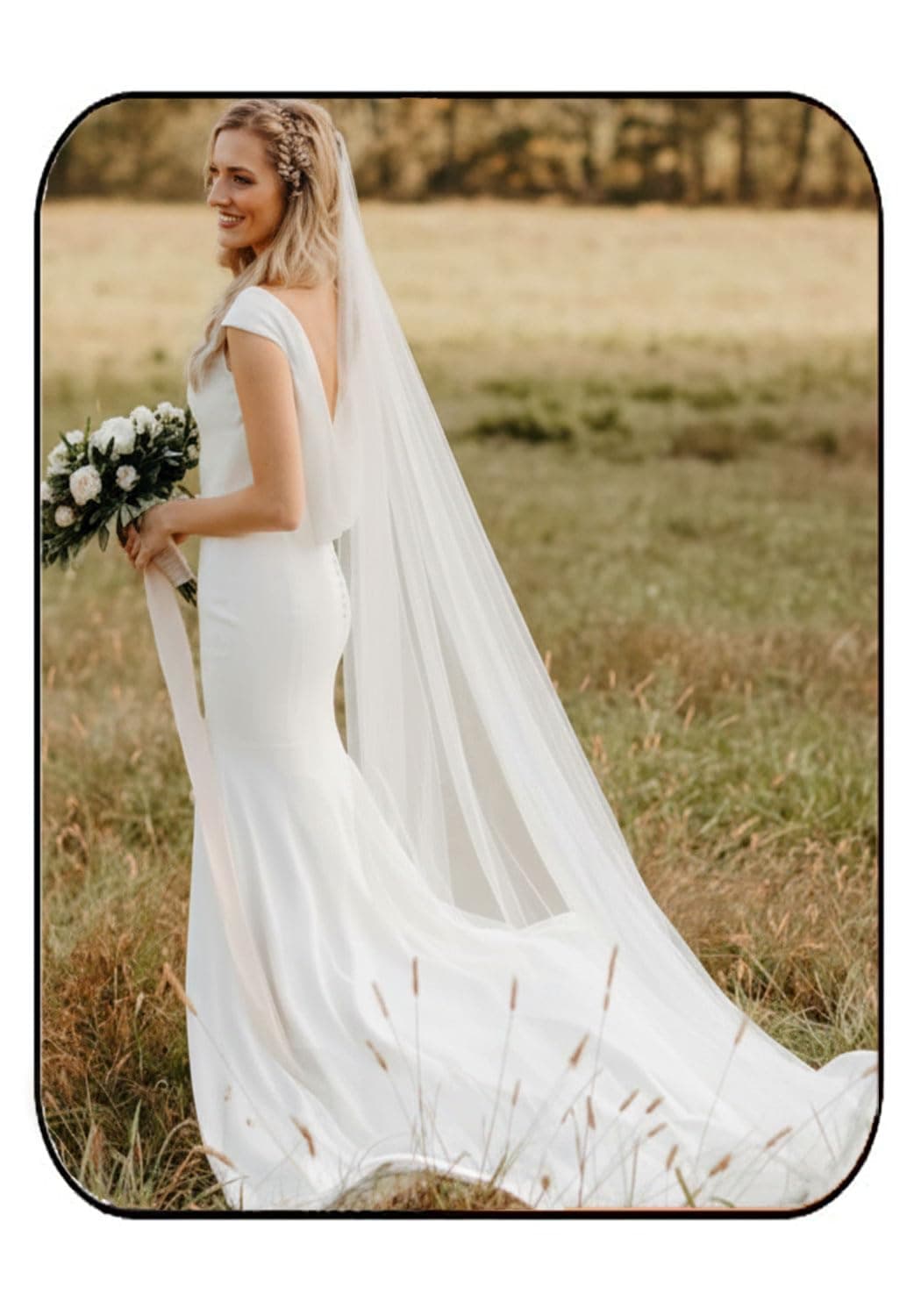 Bride Wedding Veil 118" Long Cathedral Length Bridal Tulle Hair Accessoies with Comb and Cute Edge