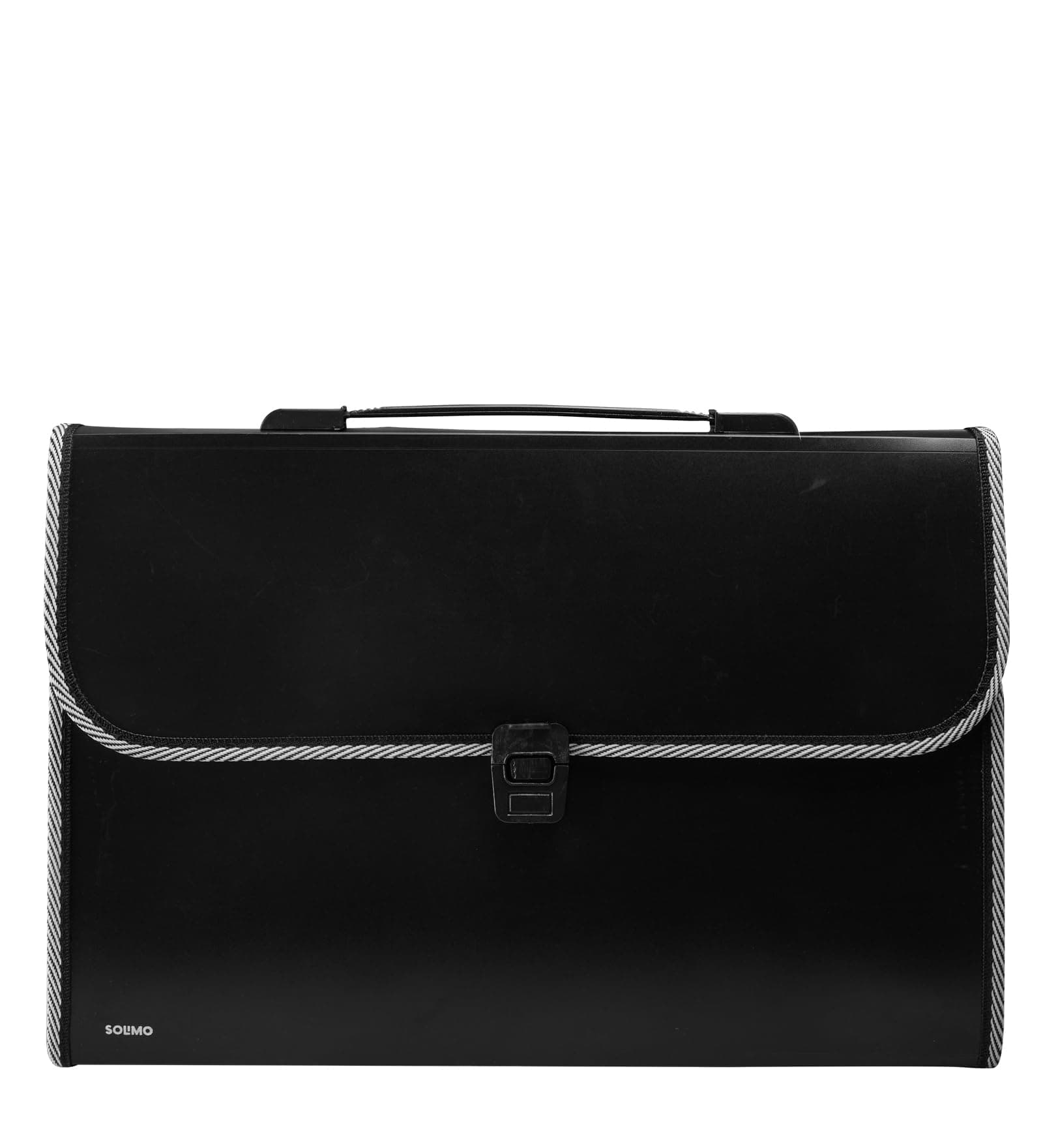 Amazon Brand - Solimo Expanding File Folder with 13 Pockets, Handle, and Buckle Closure, for A4 Size Documents (Black)