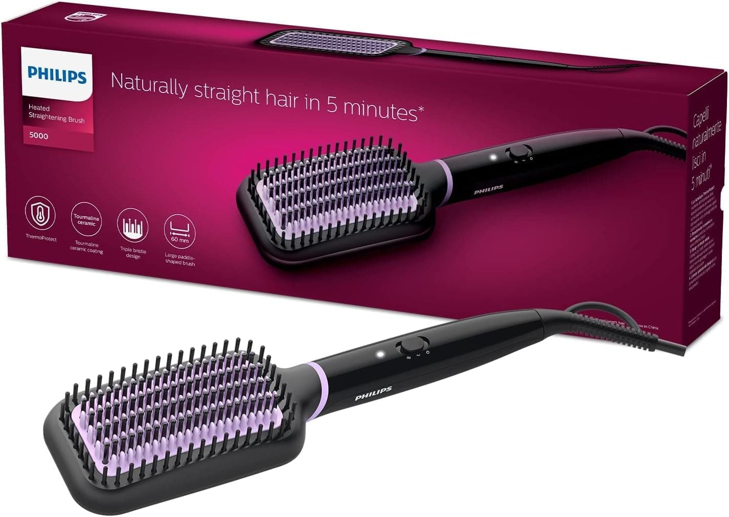 StyleCare Essential straightening brush - including tourmaline ceramic coating for shiny, straight hair (model BHH880/00)/cable length 1.8 m