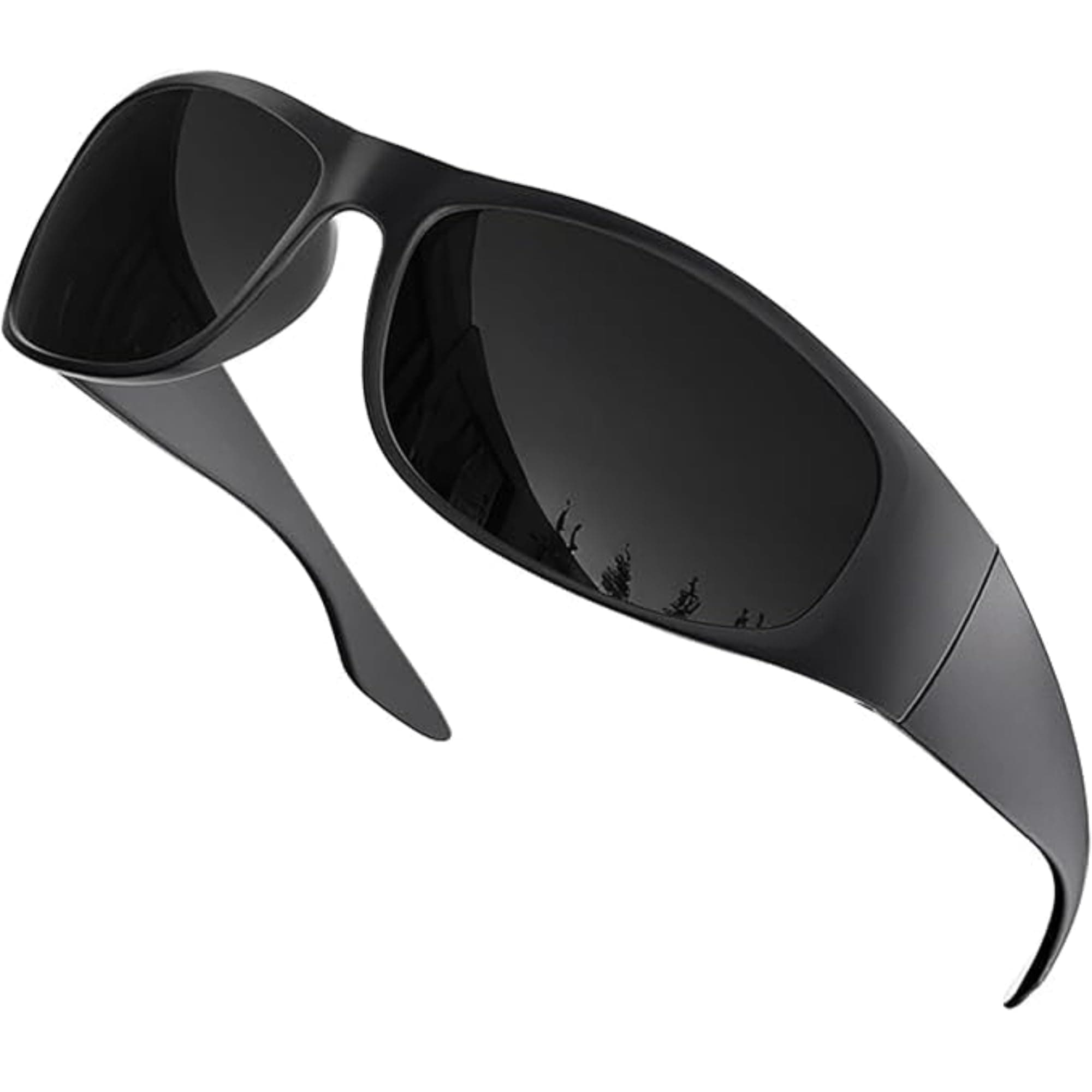 Super Dark Lens Black Sunglasses | Biker Style Rider | Wrap Around Frame