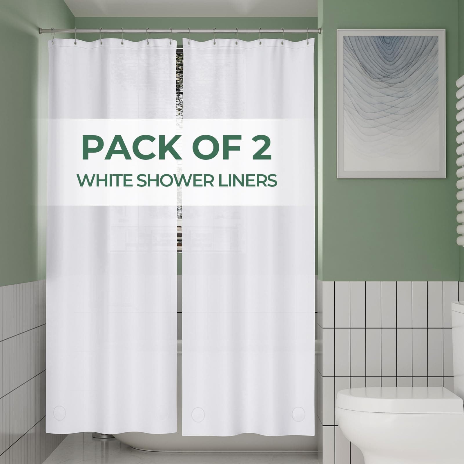 AmazerBath Stall Shower Curtain Liner 2 Pack, 36 x 72 Inches PEVA Plastic Shower Liner with 2 Weighted Stones and 6 Rustproof Metal Grommet, Lightweight Waterproof Shower Curtain - White
