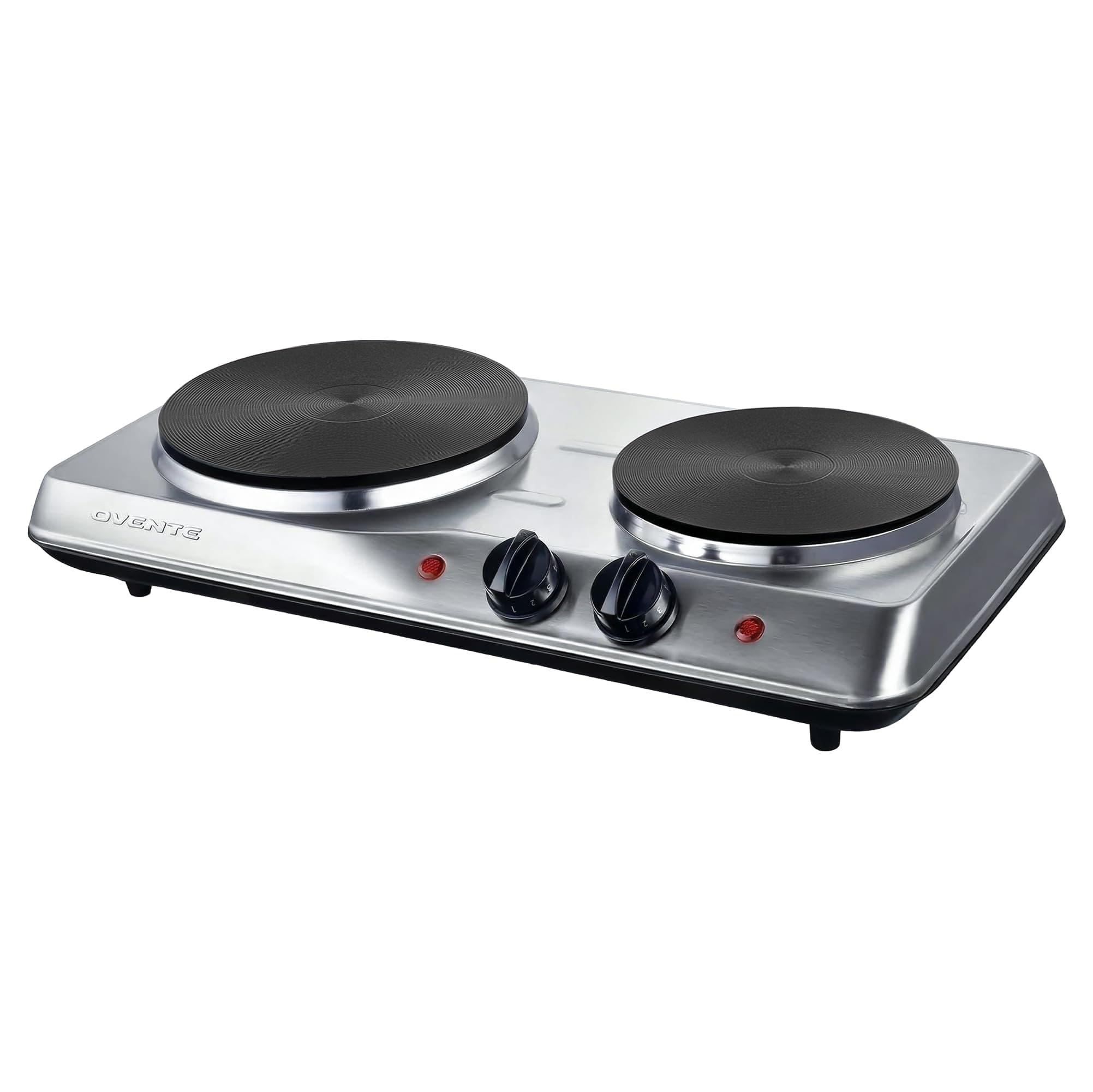 Electric Countertop Double Burner, 1700W Cooktop with 7.25" and 6.10" Cast Iron Hot Plates, Temperature Control, Portable Cooking Stove and Easy to Clean Stainless Steel Base, Silver BGS102S