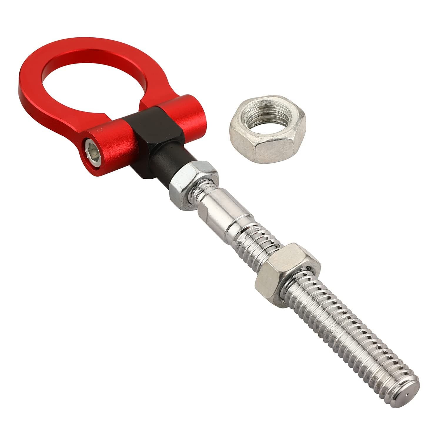 Heavy Duty Anodized Folding Tow Hooks Reversed Thread Track Racing Towing Replacement for Ford Mustang 19-23,Explorer 20-23,Edge 15-23 OEM Bumper Emergency Towing Eye Hook Tool (Red)