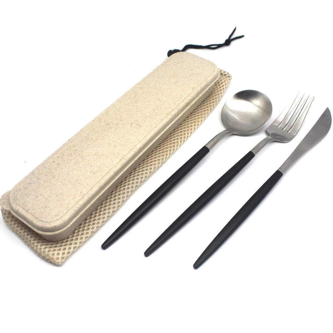 Fork Spoon Knife Set, Rerii 304 Stainless Steel Cutlery Set, Portable Flatware Set, Dinnerware Set, Western Tableware Set, Travel Utensils Set with Carrying Case & Bag