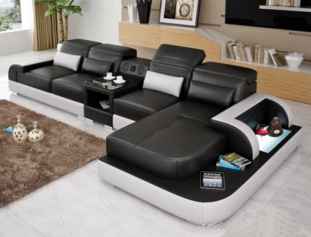 My Aashis Contemporary Living Room Italian Genuine Leather Sectional Sofa