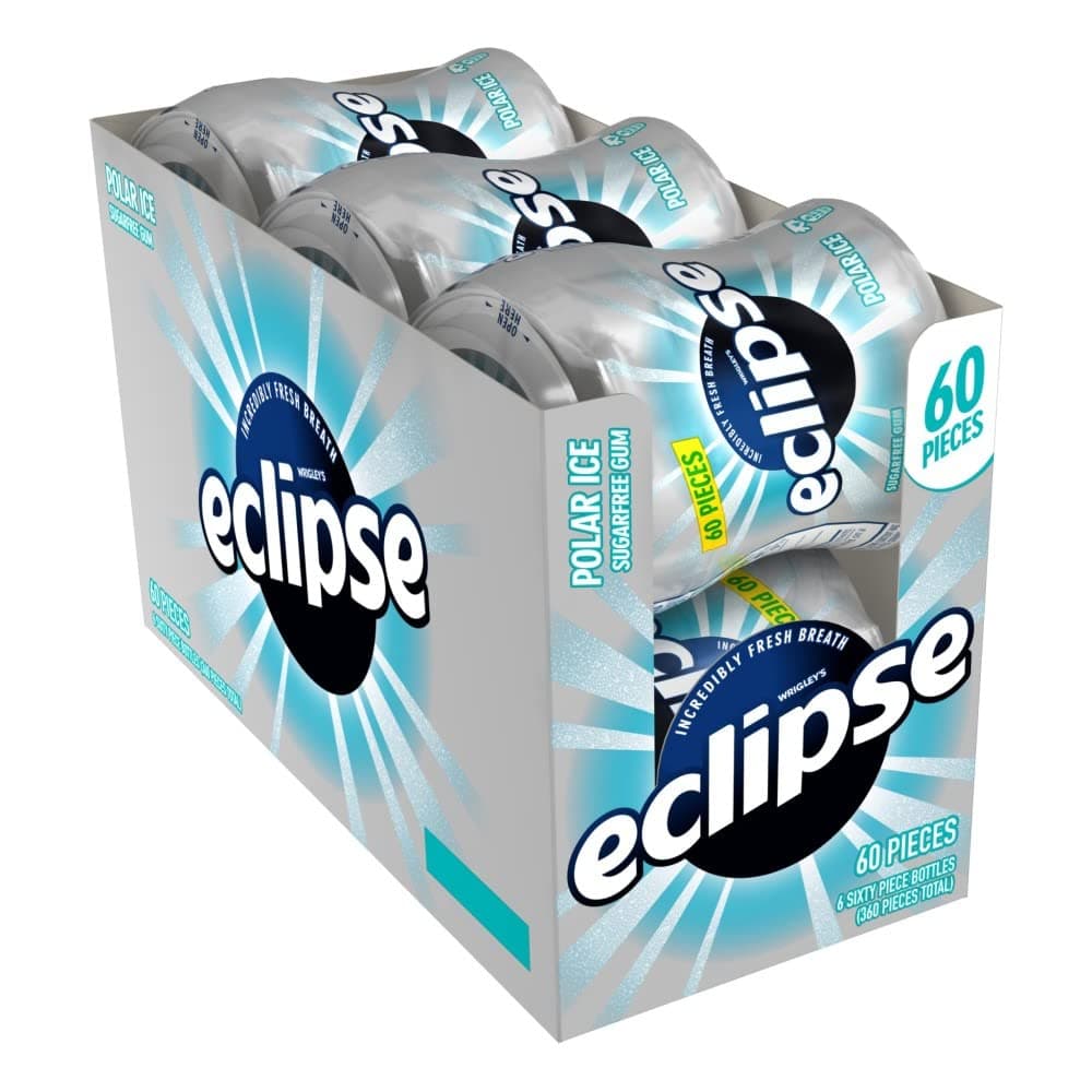 eclipseChewing Gum Sugar-Free - Polar Ice Sugarfree Gum, Zero Sugar Candy Bulk Pack Box, 60 Count (Pack of 6)