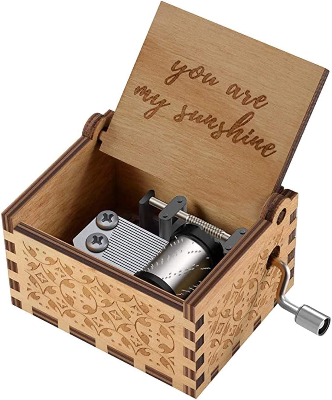 MAKINGTEC Wood Hand Crank Engraved Vintage Wooden Music Box Wedding Valentine Christmas Birthday Gift You are My Sunshine Music Gifts on Valentine's Day Birthday/Christmas for Girlfriend,Children