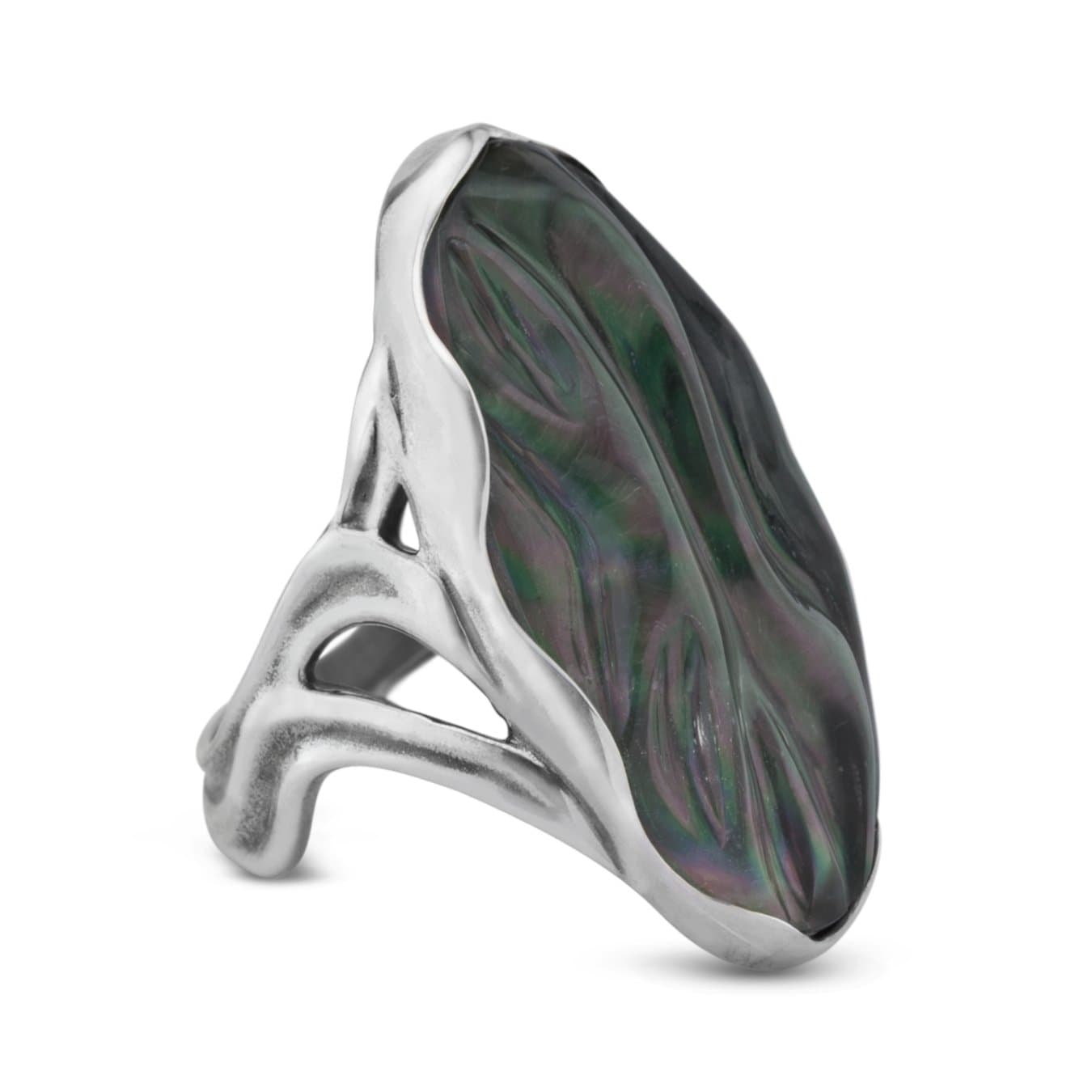 Relios Sterling Silver Gray Mother of Pearl Crystal Quartz Ring