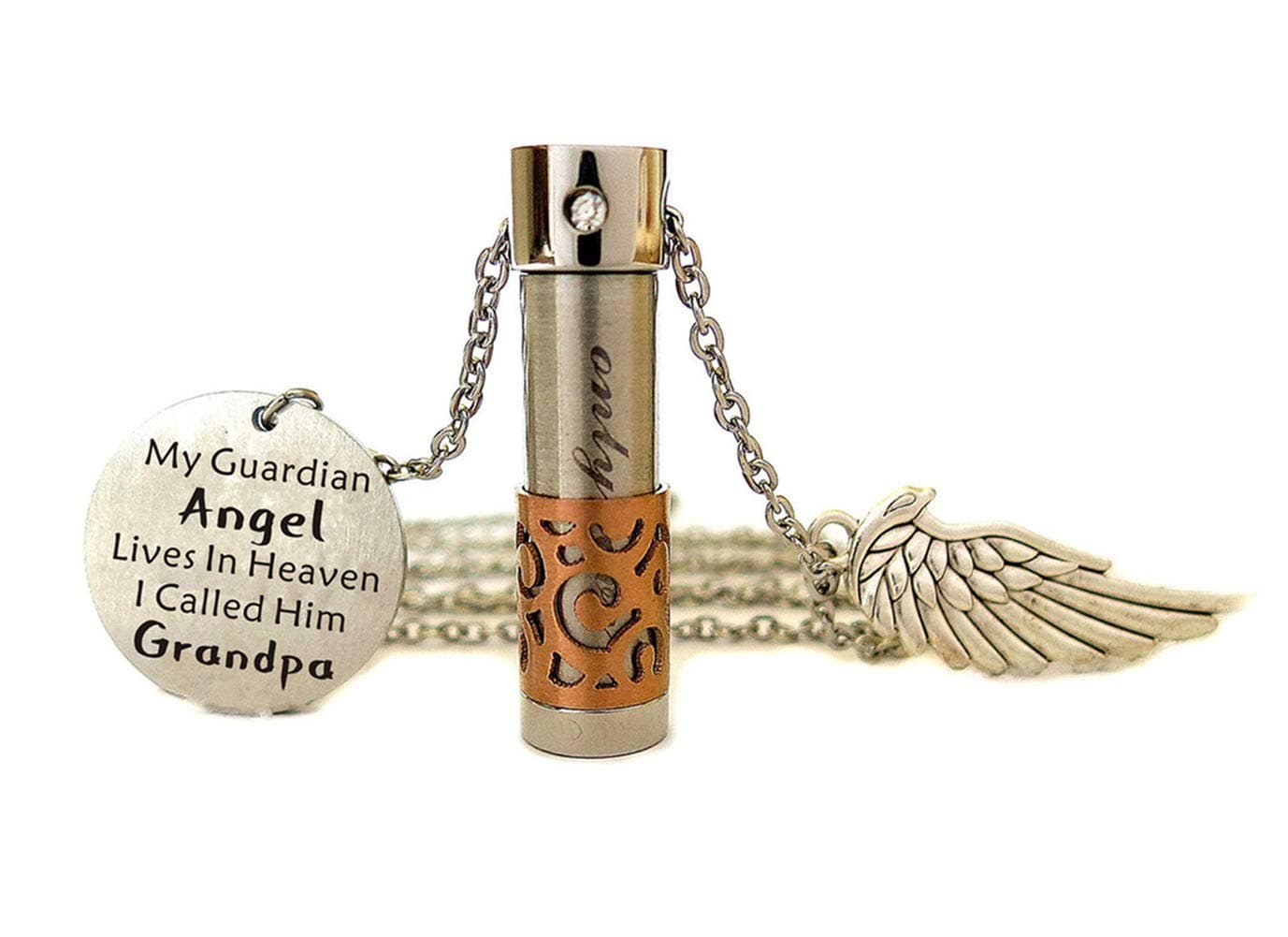 owilladesign Grandpa Memorial Jewelry My Guardian Angel Lives in Heaven I Call Him Grandpa Keepsake Necklace
