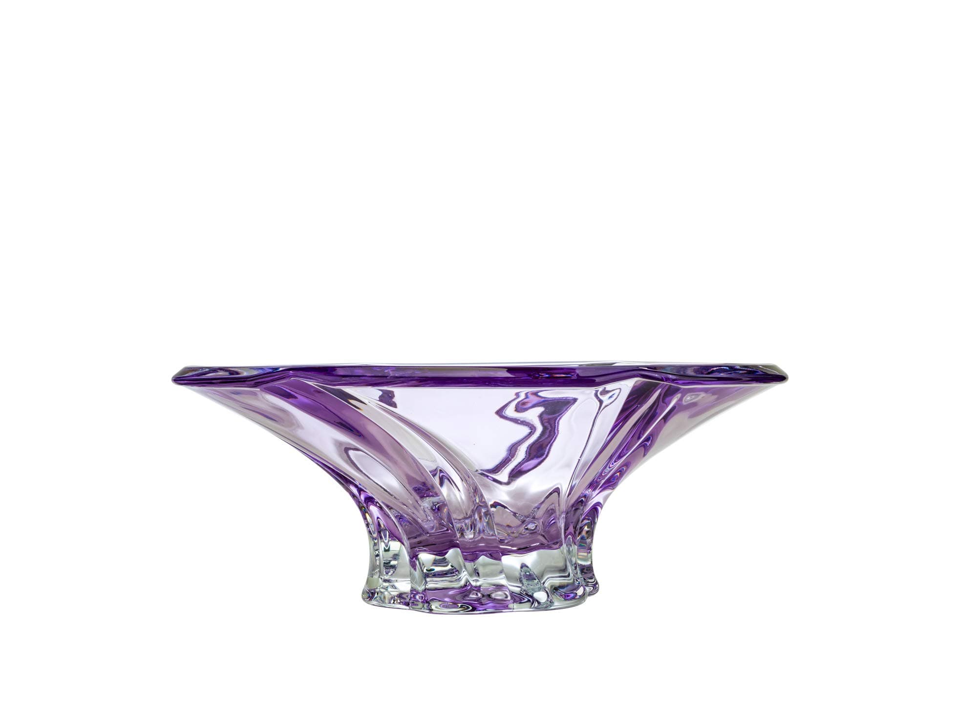 Bohemian Crystal AU51938, 12'' Dia Sprayed Fruit Bowl Oklahoma, Novelty Designed Candy/Snacks Plate Amethyst, Centerpiece Dish with Geometrical Crystal Cut Design, Wedding Gift