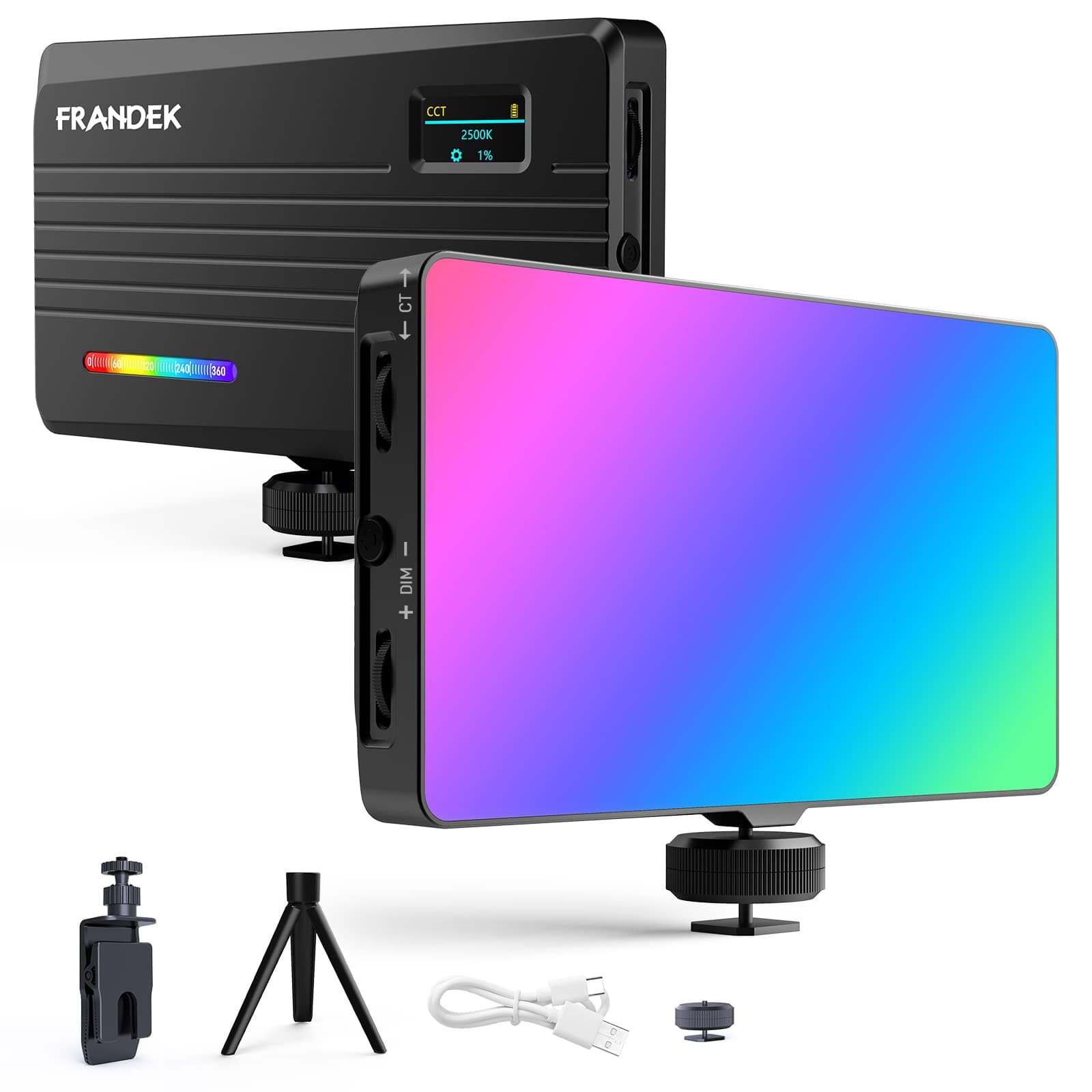Portable Light for Photography, 4000mAh Rechargeable RGB On-Camera Video Lights 360°Full Color, LED Soft Video Conference Lighting Dimmable 2500K-9000K, Selfie Lighting for Live Streaming