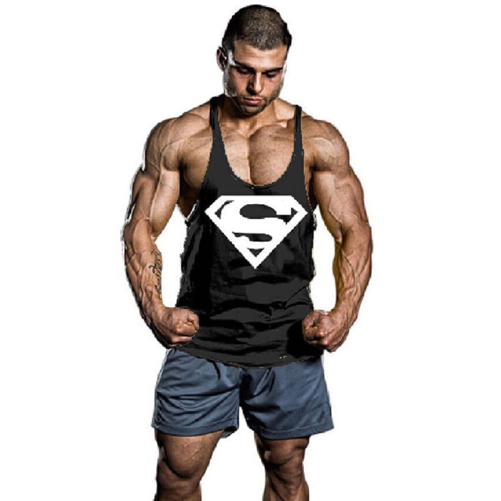 Men's BodyBuilding Superman S Logo Tank Top Stringer Gym Shirt