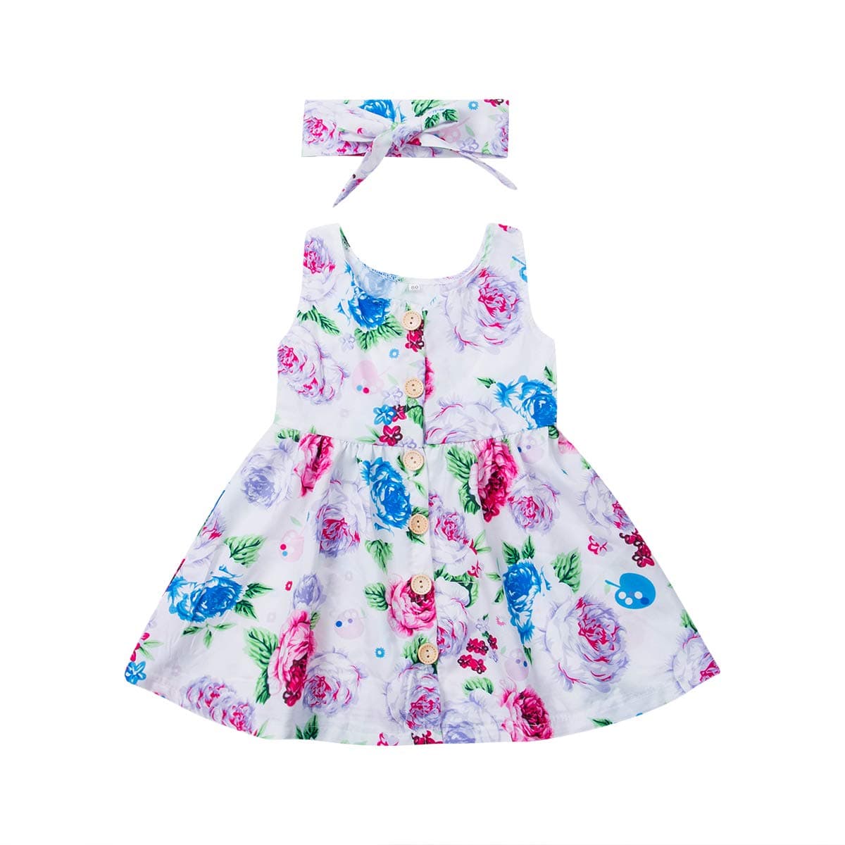 Luckylife Toddler Kids Baby Girl Cute Outfits Floral Party Dresses Sundress Headband Summer Clothes Set (6 Months- 4 Years)