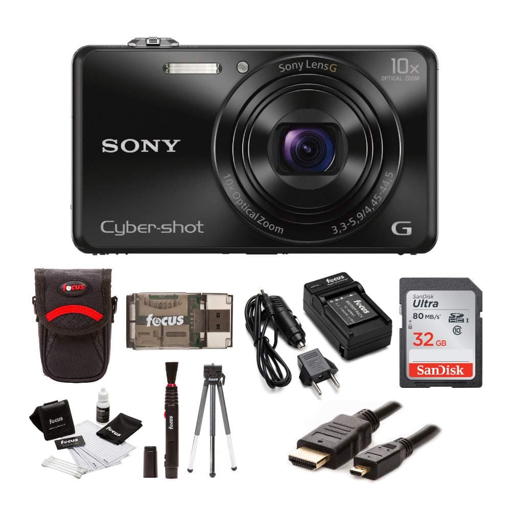 Sony Cyber-Shot DSC-WX220 18.2 MP Digital Camera (Black) with 32GB SDHC Card and Deluxe Accessory Bundle