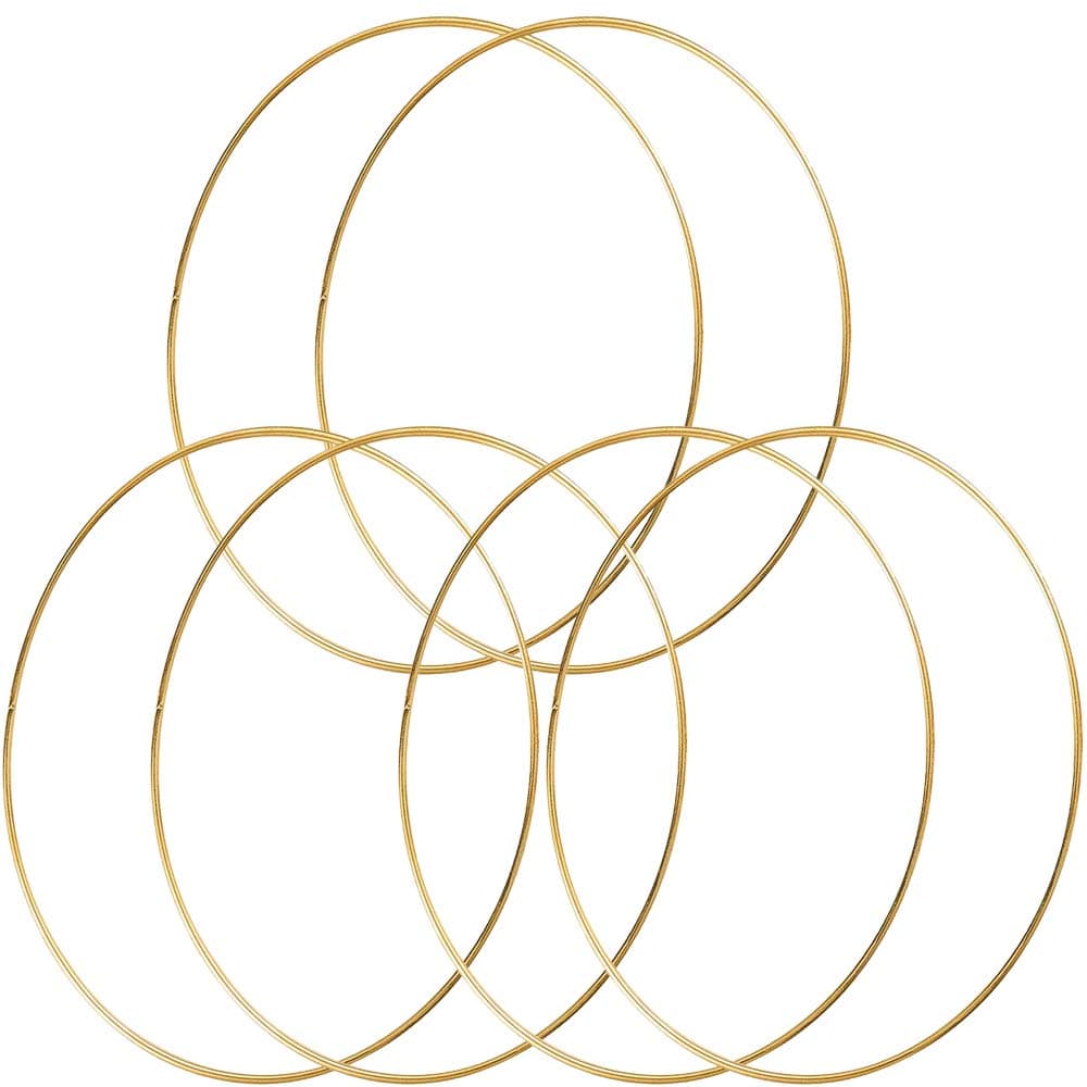 HOHIYA 6 Pcs 14 Inch Metal Floral Hoop Large Gold for Macrame Craft Wreath Rings Dream Catcher Wall Hanging 4mm Wire Taiwan Made