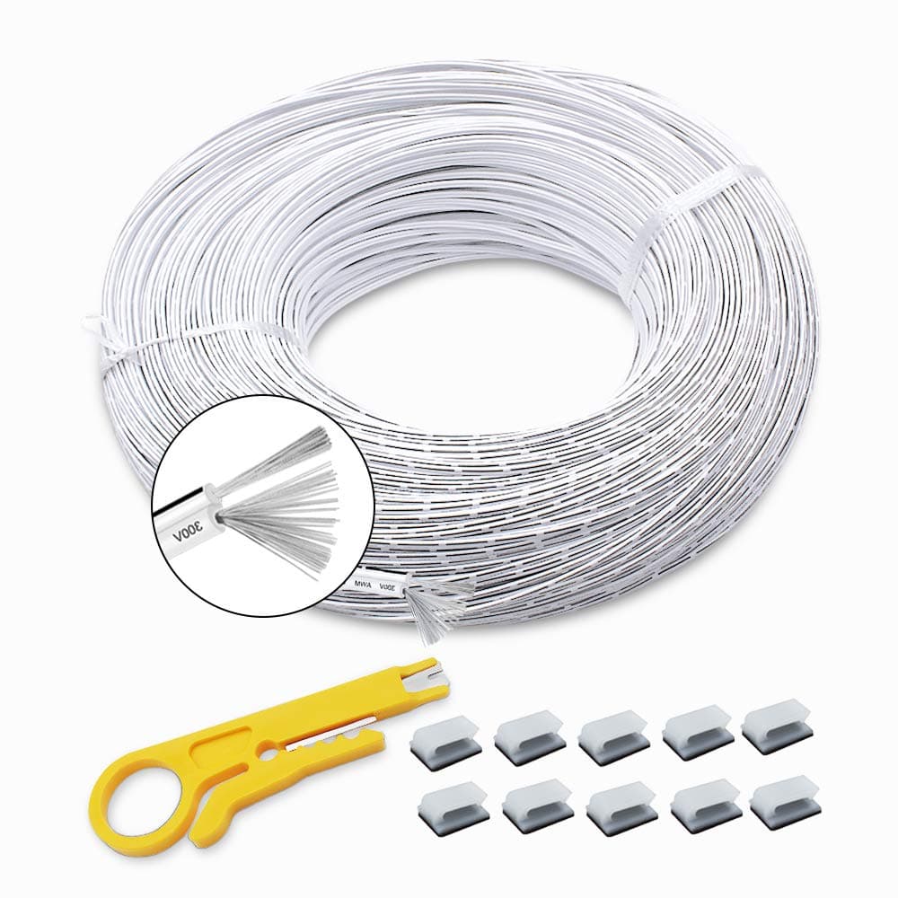 White-Jacketed 22 AWG Hookup Wire 66ft Stranded Electrical Wire, PVC Insulated 2 Conductor Wire, 22 Gauge Low Voltage Tinned Copper Electric Cable for Home, LED Light, Lamp with 10 Wire Connectors